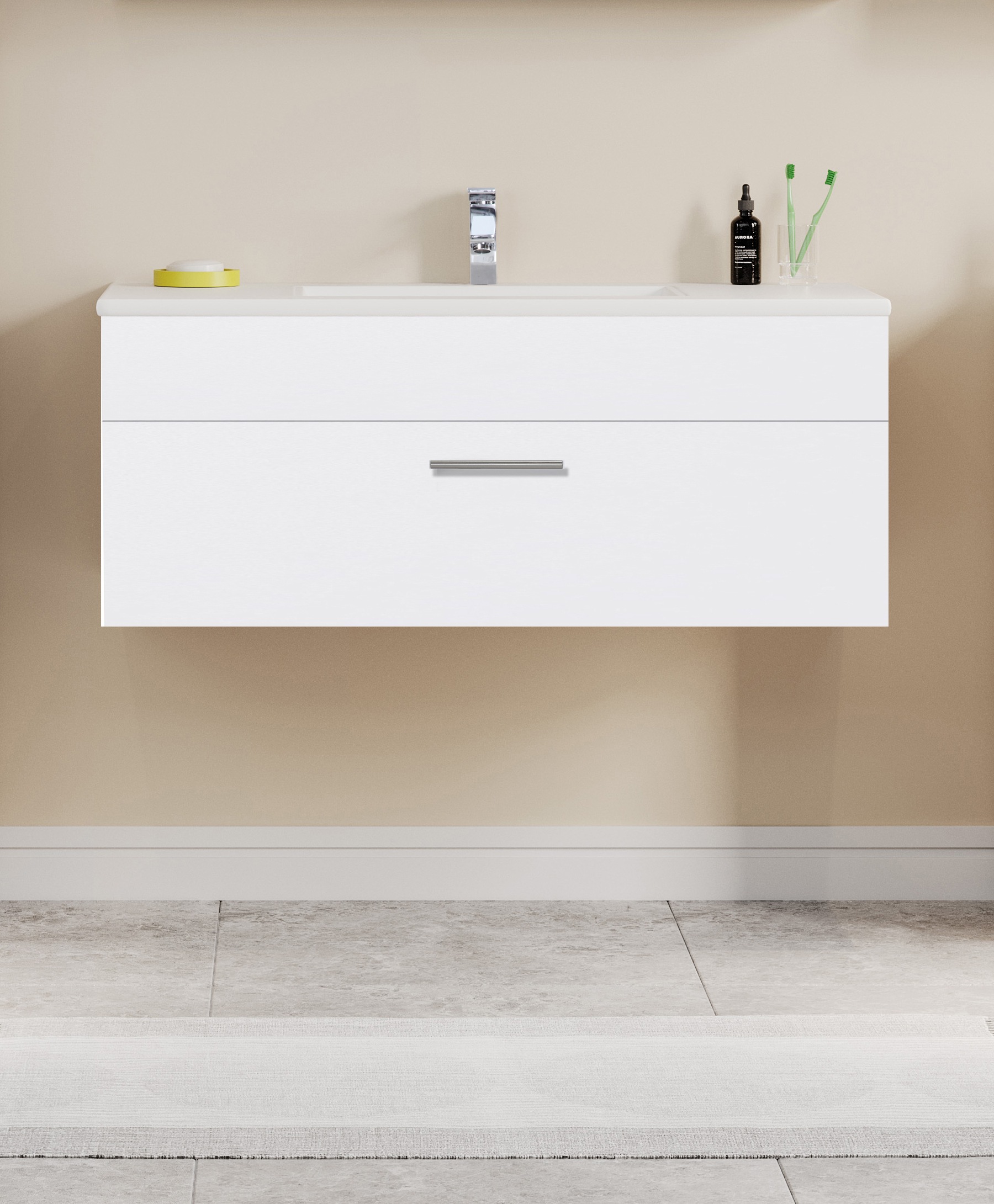 welltime Waschtisch »Trento Light mit Keramik-Auflagebecken«, 1 feste Blende und 1 Auszug, Breite: 101cm, Weiß