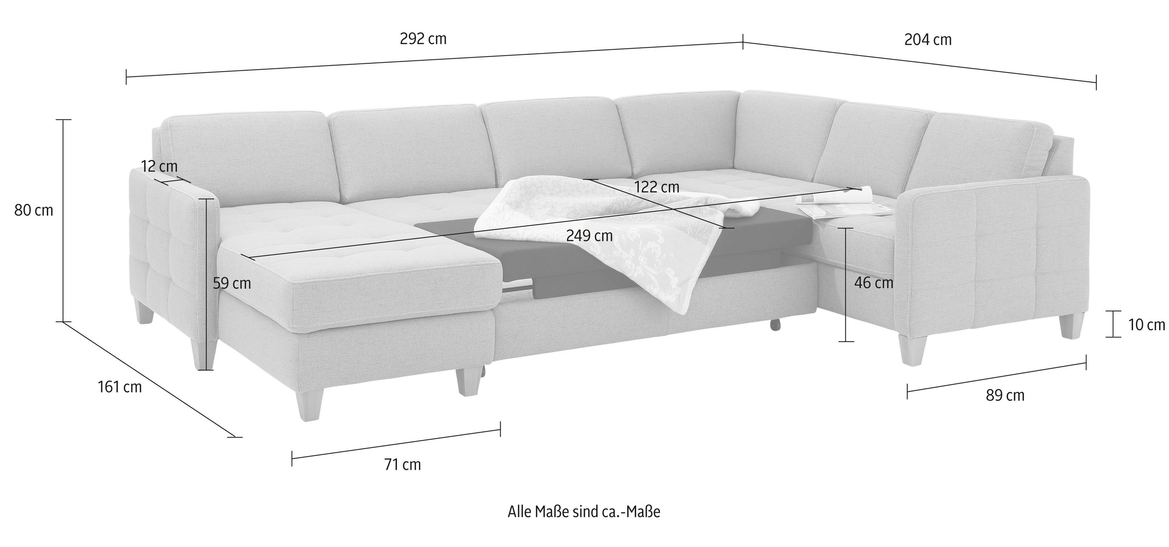 Home affaire Wohnlandschaft »Earl U-Form«, wahlweise auch mit Bettfunktion oder Bettfunktion mit Bettkasten