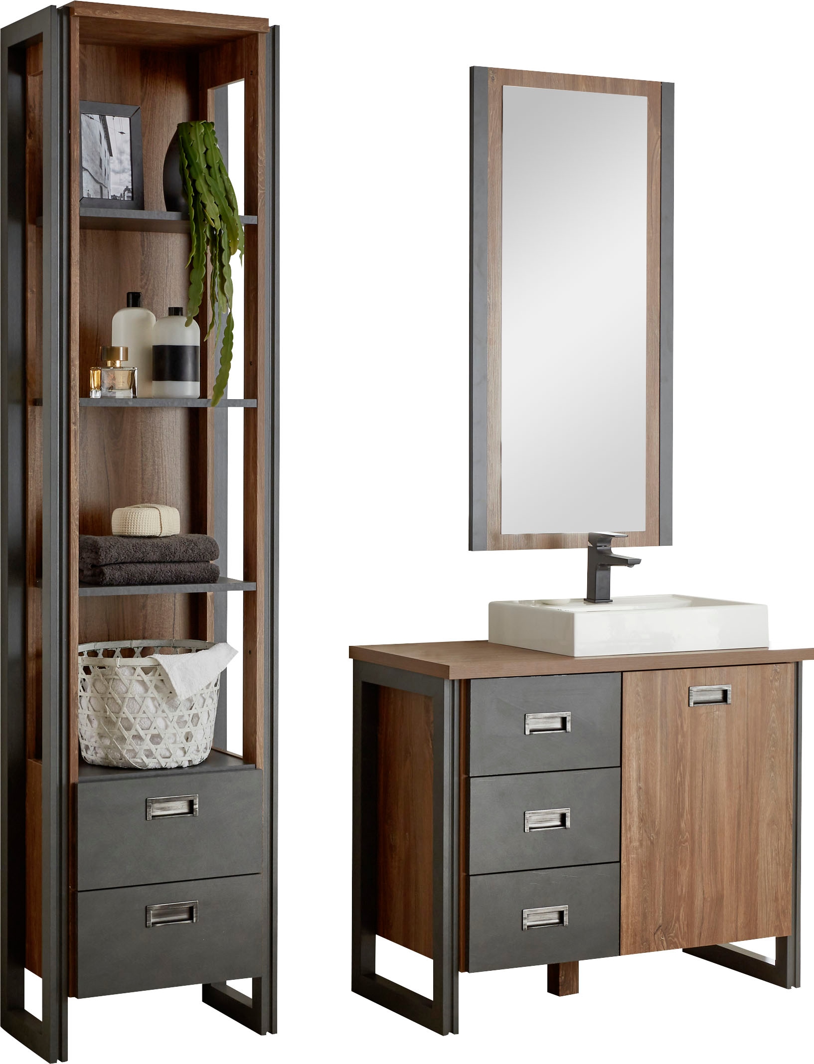 Home affaire Badmöbel-Set »Detroit, Bad im Industrialdesign, 3-teiliges Bad günstig online kaufen