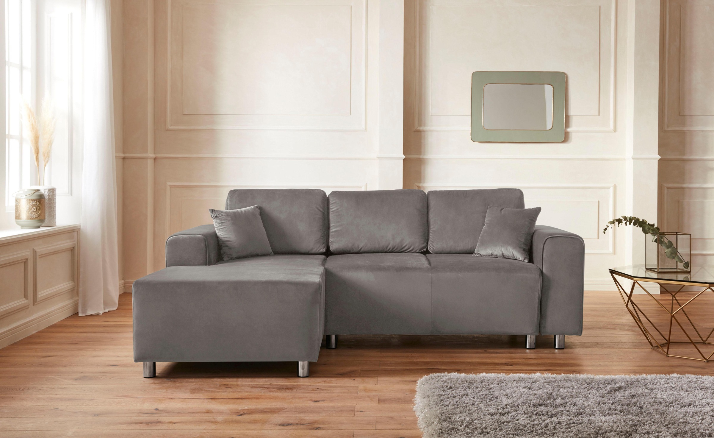 Guido Maria Kretschmer Home&Living Ecksofa »Györ«, L-Form, wahlweise mit Bettfunktion und Bettkasten incl. 2 Zierkissen