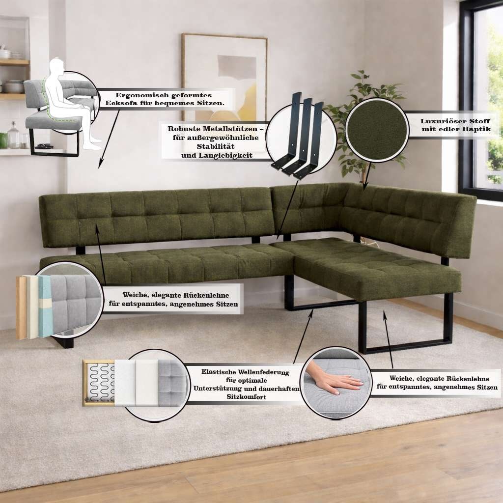 Home affaire Eckbank »Mia Küchenbank, Polsterbank, Esszimmerbank, 207x167 cm« Moderne Bank und  Farben, Sitzplatzanzahl: 5, Frei in Raum stellbar