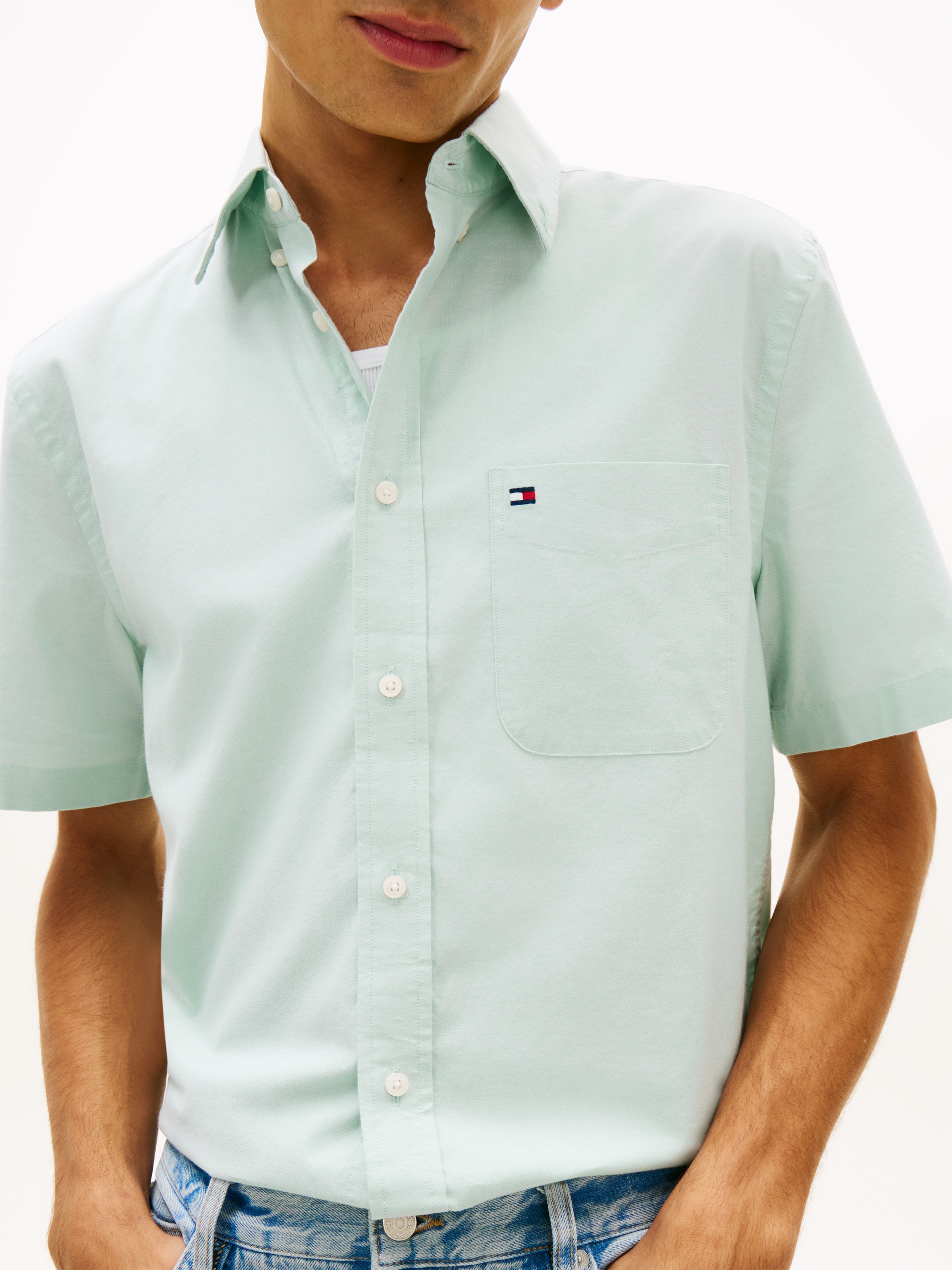 Tommy Hilfiger Kurzarmhemd »LIGHT OXFORD SOLID« regular fit, Button-down-Kragen
