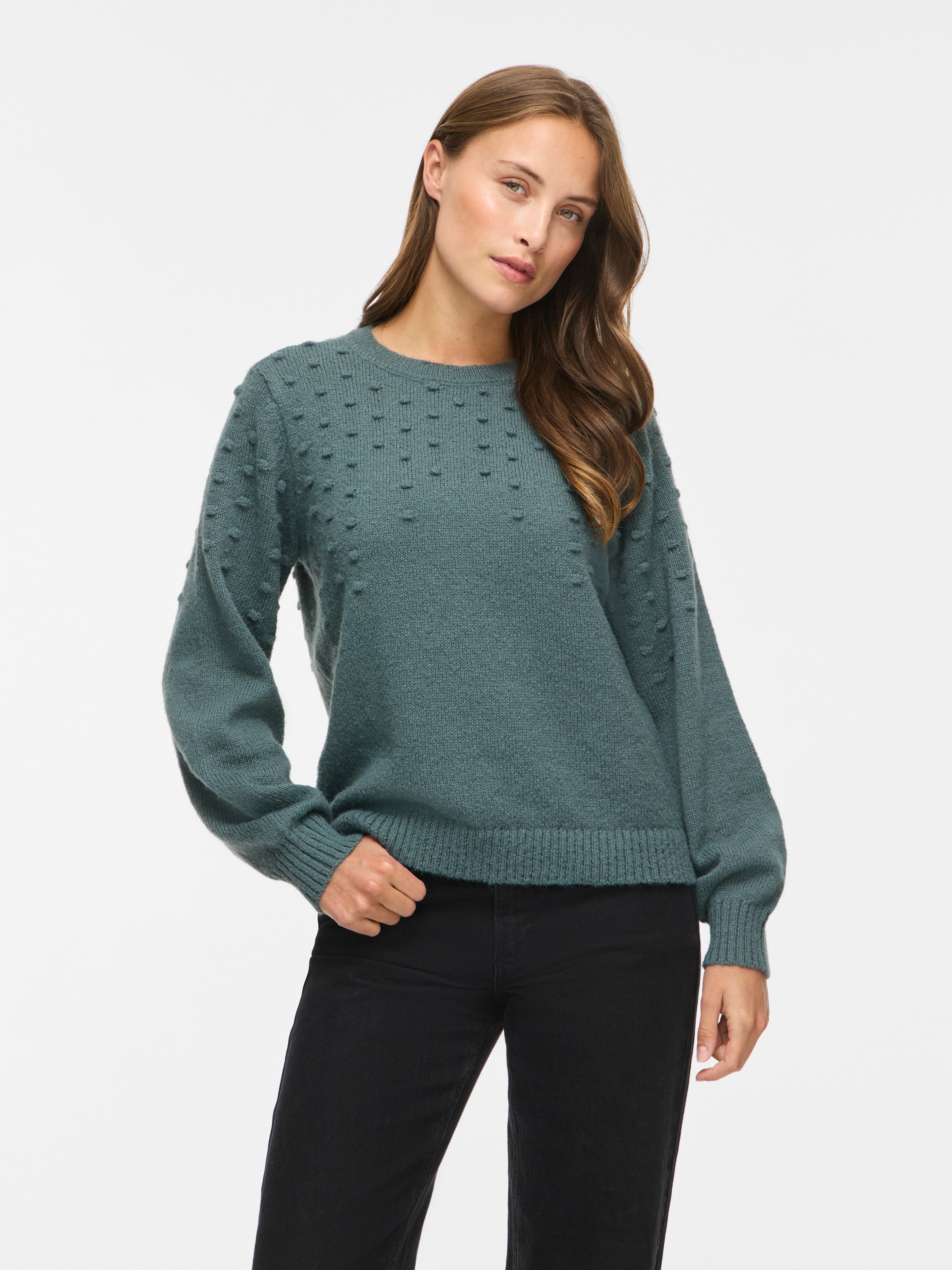 Vila Rundhalspullover »VITULI O-NECK L/S DOT KNIT TOP-NOOS« Kunstfaser, normal geschnitten