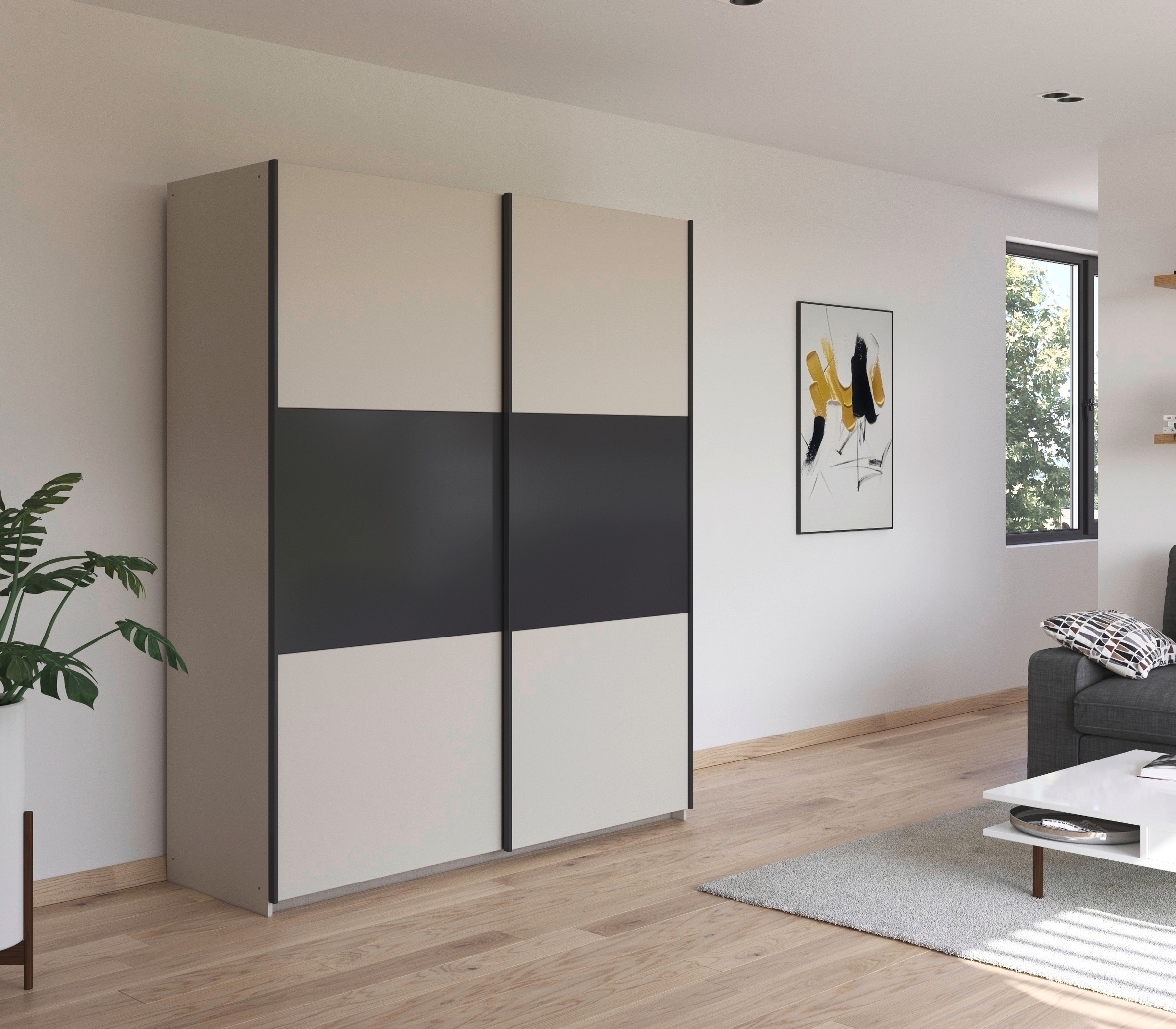 rauch Schwebetürenschrank »Kleiderschrank Schrank Garderobe Garderobenschrank Wäscheschrank NEO«, (in 3 verschiedenen Ausstattungen BASIC/CLASSIC/PREMIUM), mit großzügigem Stauraum und vielfältigen Farbkombinationen