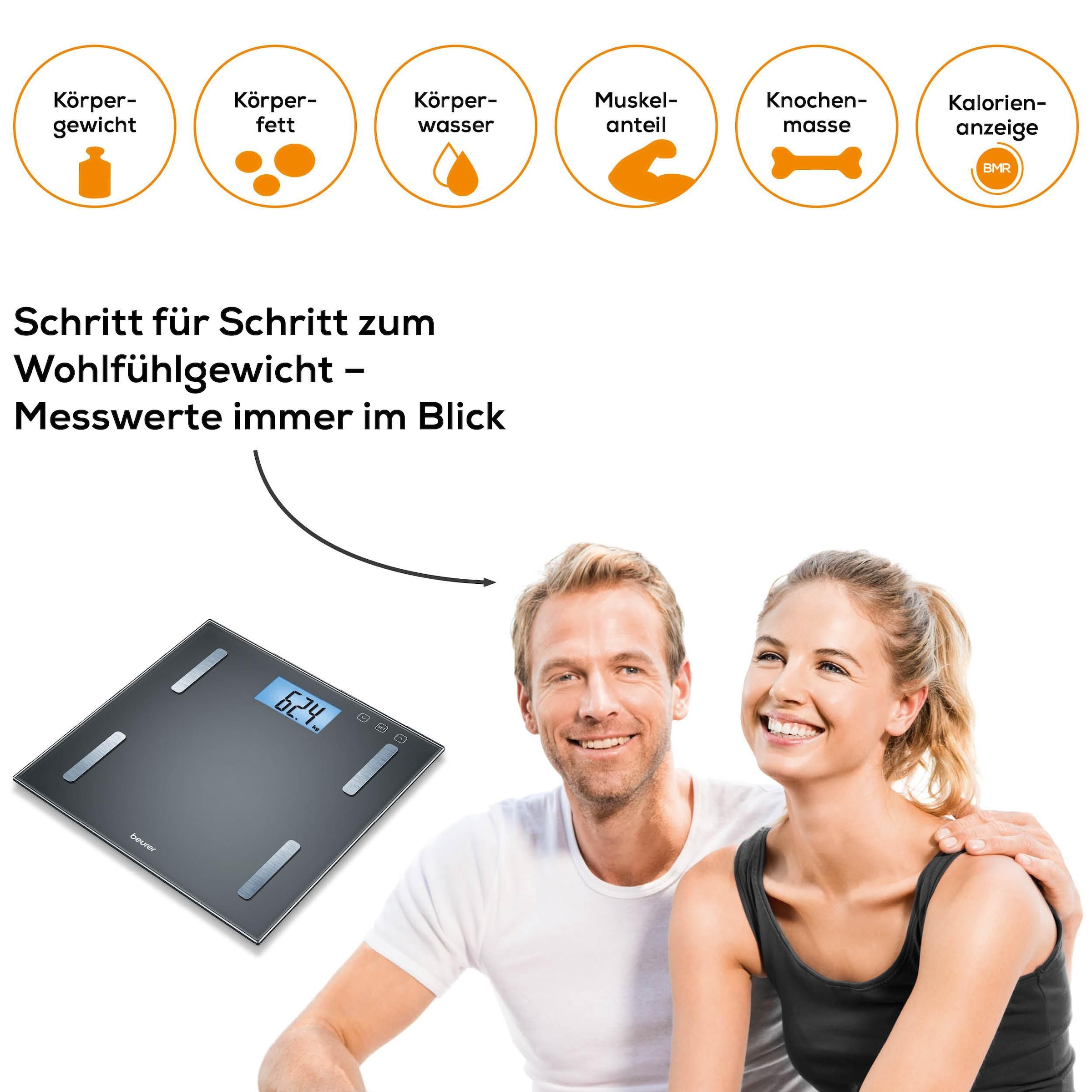 BEURER Körper-Analyse-Waage »BF 180 zur Ermittlung der Körperwerte« Tragkraft mit 180 kg, Elektroden aus gebürstetem Edelstahl