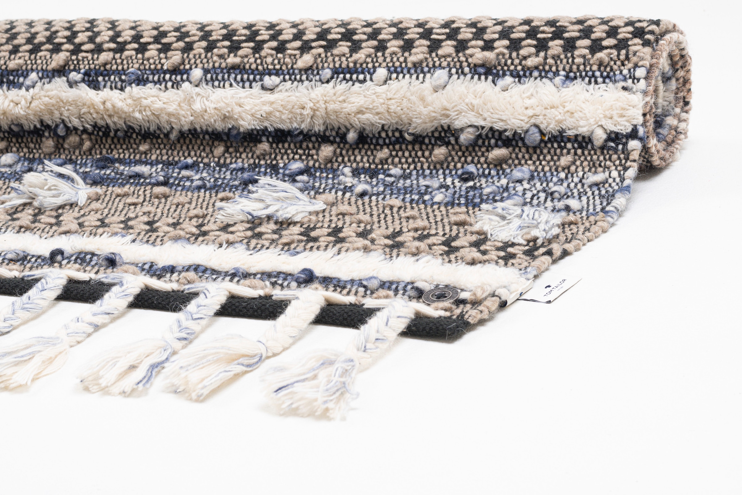TOM TAILOR HOME Wollteppich »Vintage Funky Nature«, rechteckig, 5 mm Höhe, reine Wolle, handgewebt, mit Fransen