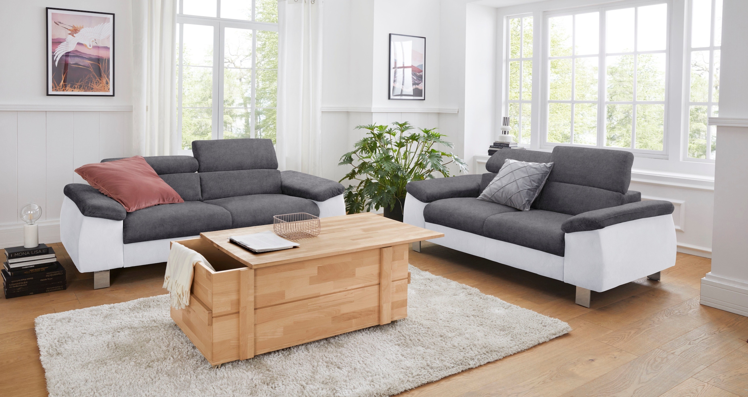 COTTA Polstergarnitur »Komaris«, (Set), Set bestehend aus: 3-Sitzer mit Kopfteilverstellung & Hocker