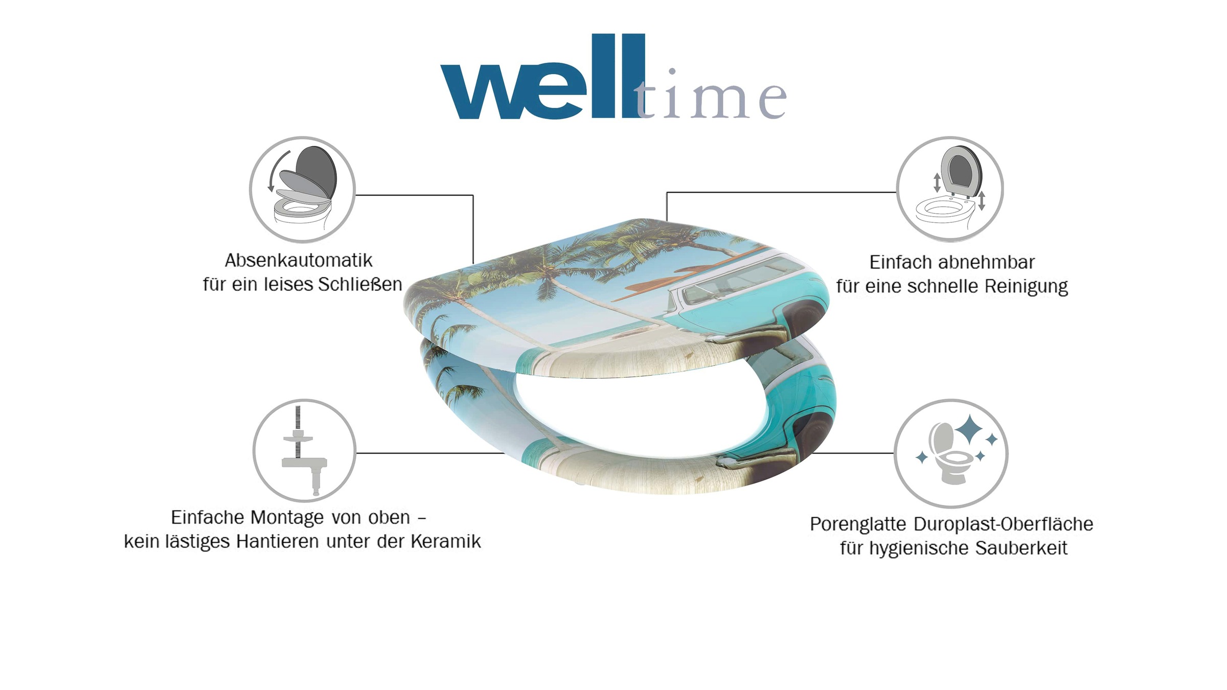 welltime WC-Sitz »Bulli«, abnehmbar, Absenkautomatik, bruchsicher, kratzfest, Schnellverschluss