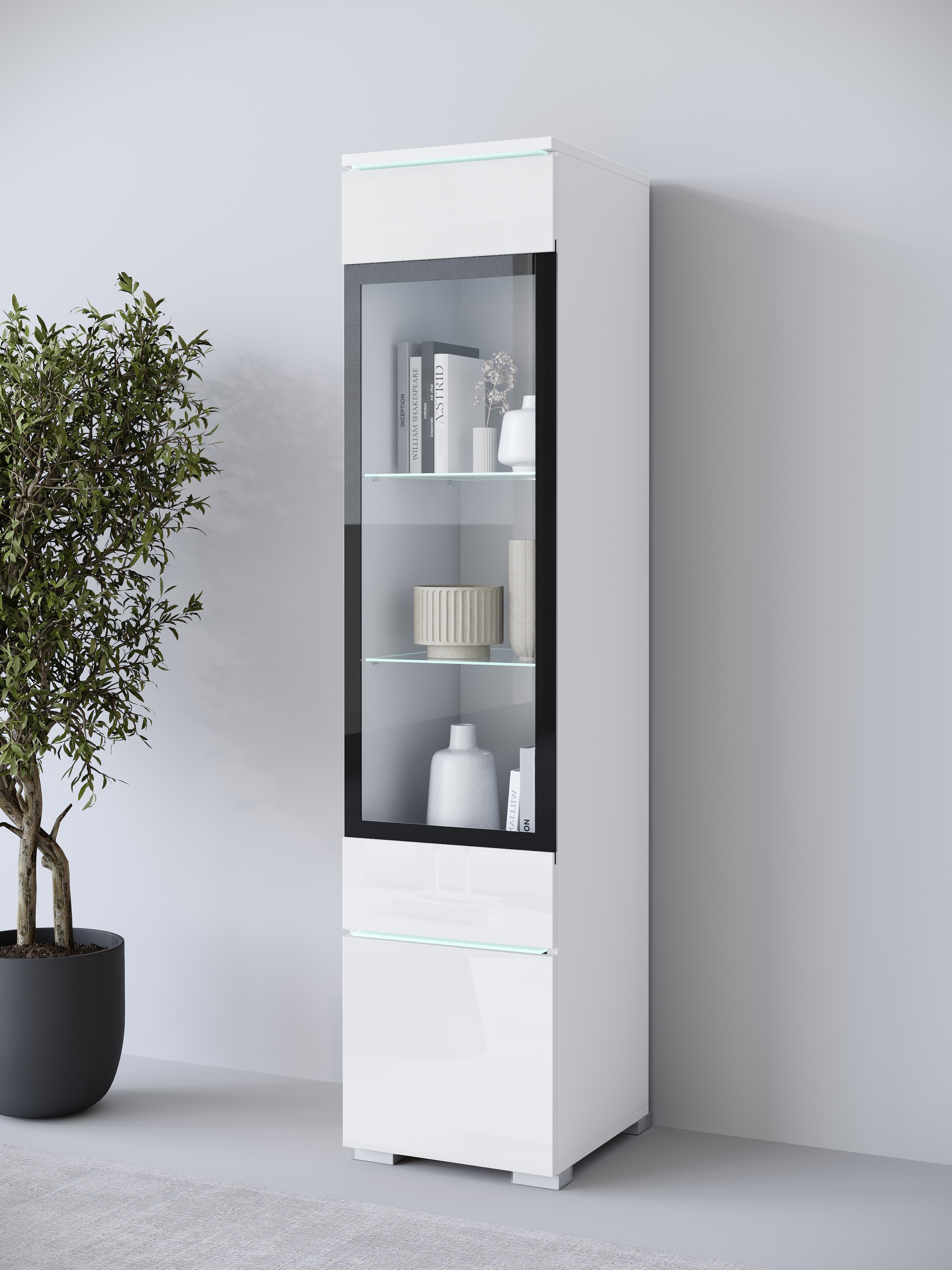 Home affaire Vitrine »Vera, Glasvitrine, Höhe 130 cm, in verschiedenen Farbausführungen« 1 Stk. tlg. LED-Beleuchtung, Türanschlag frei wählbar, stehend/hängend