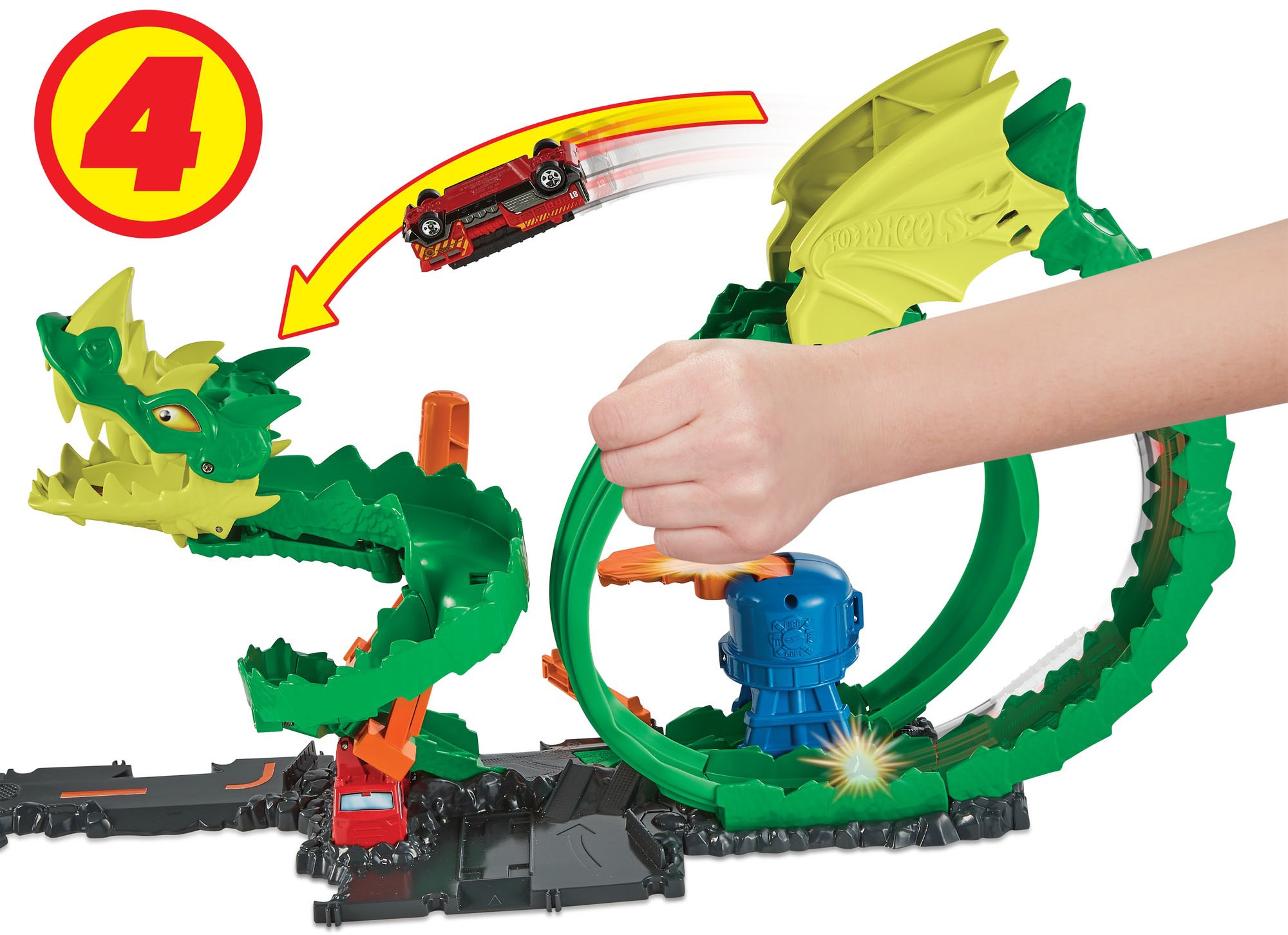 Hot Wheels Autorennbahn »City Drachen-Angriff Looping Set«, inklusive 1 Spielzeugauto