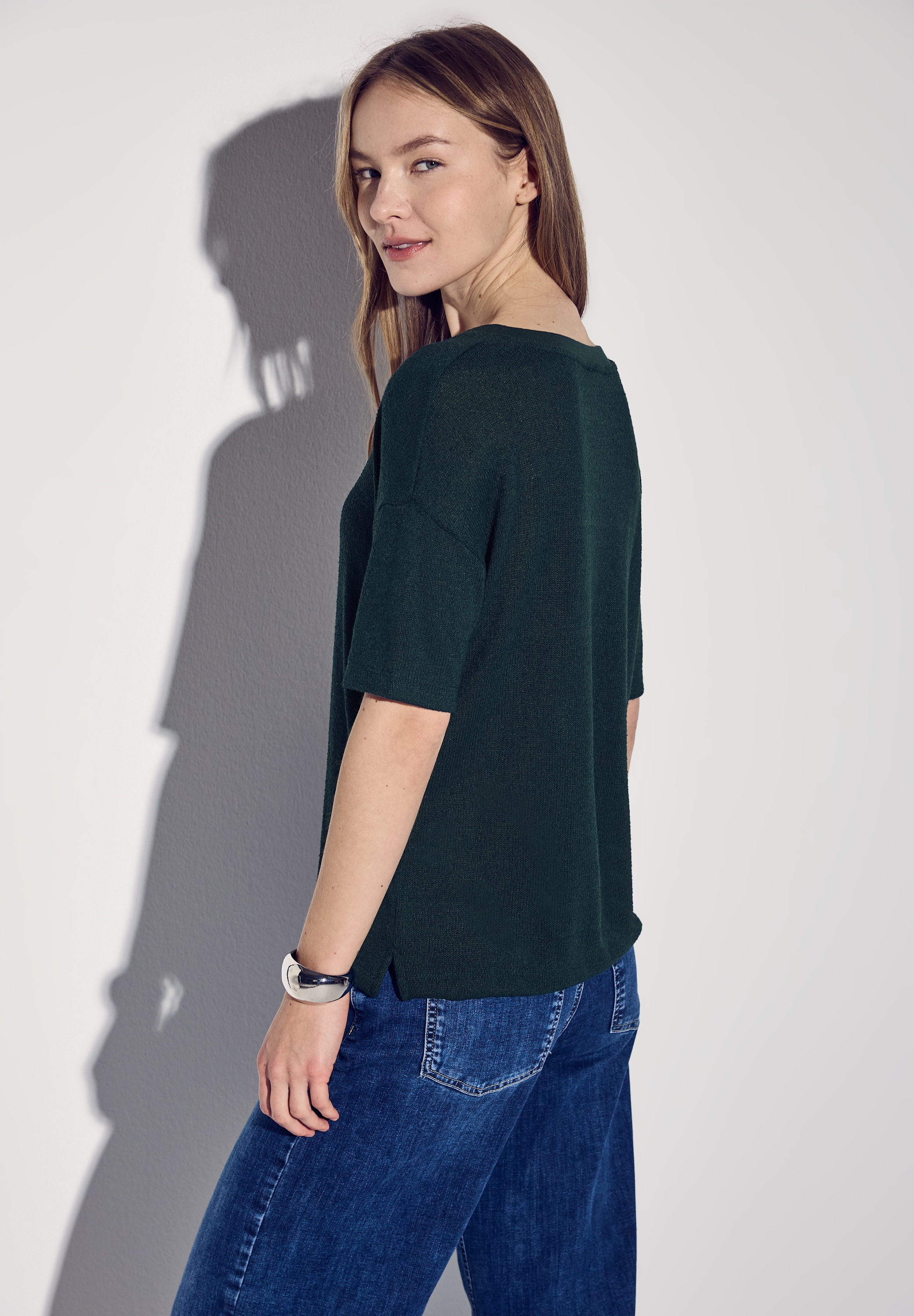 STREET ONE T-Shirt, im Strick-Look mit V-Ausschnitt