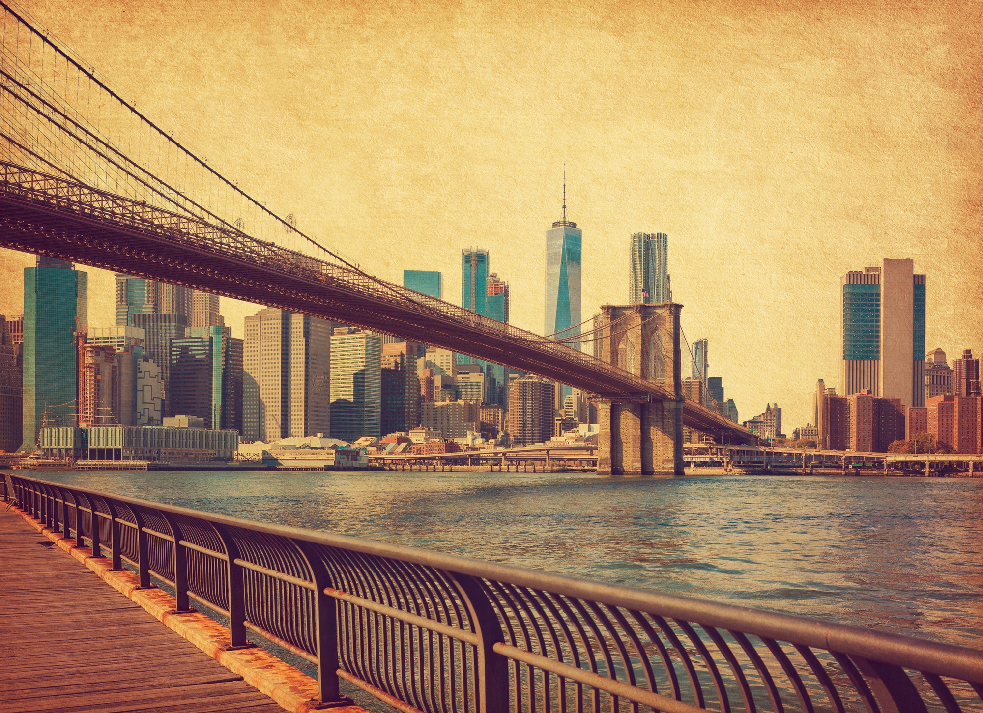 Papermoon Fototapete »NEW YORK-RETRO BROOKLYN BRIDGE MANHATTAN SKYLINE STAD günstig online kaufen