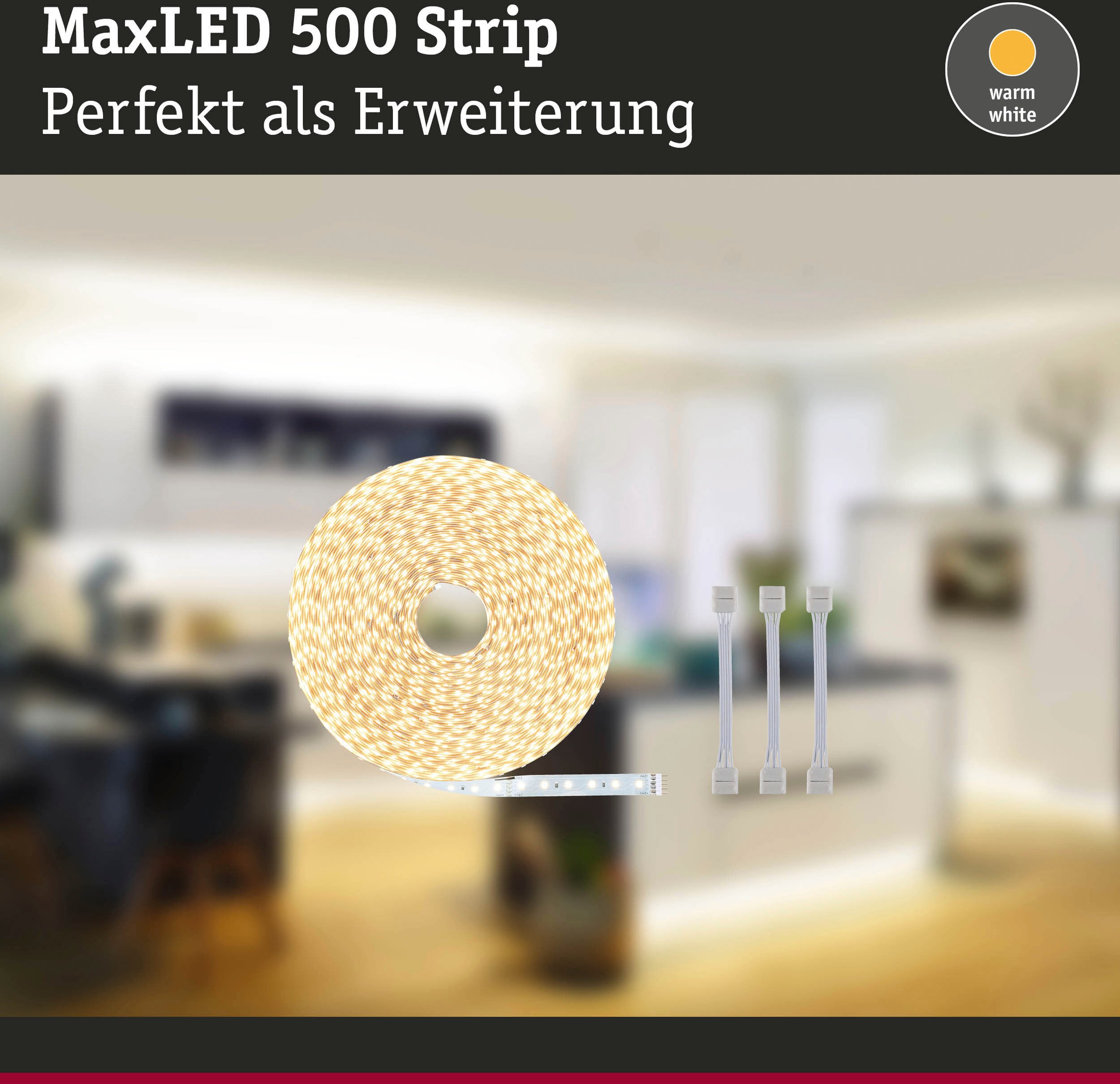 Paulmann LED-Streifen »MaxLED 500 Einzelstripe inkl. Adapterkabel 20m Warmweiße 72W 550lm/m«, 1 St.-flammig, unbeschichtet
