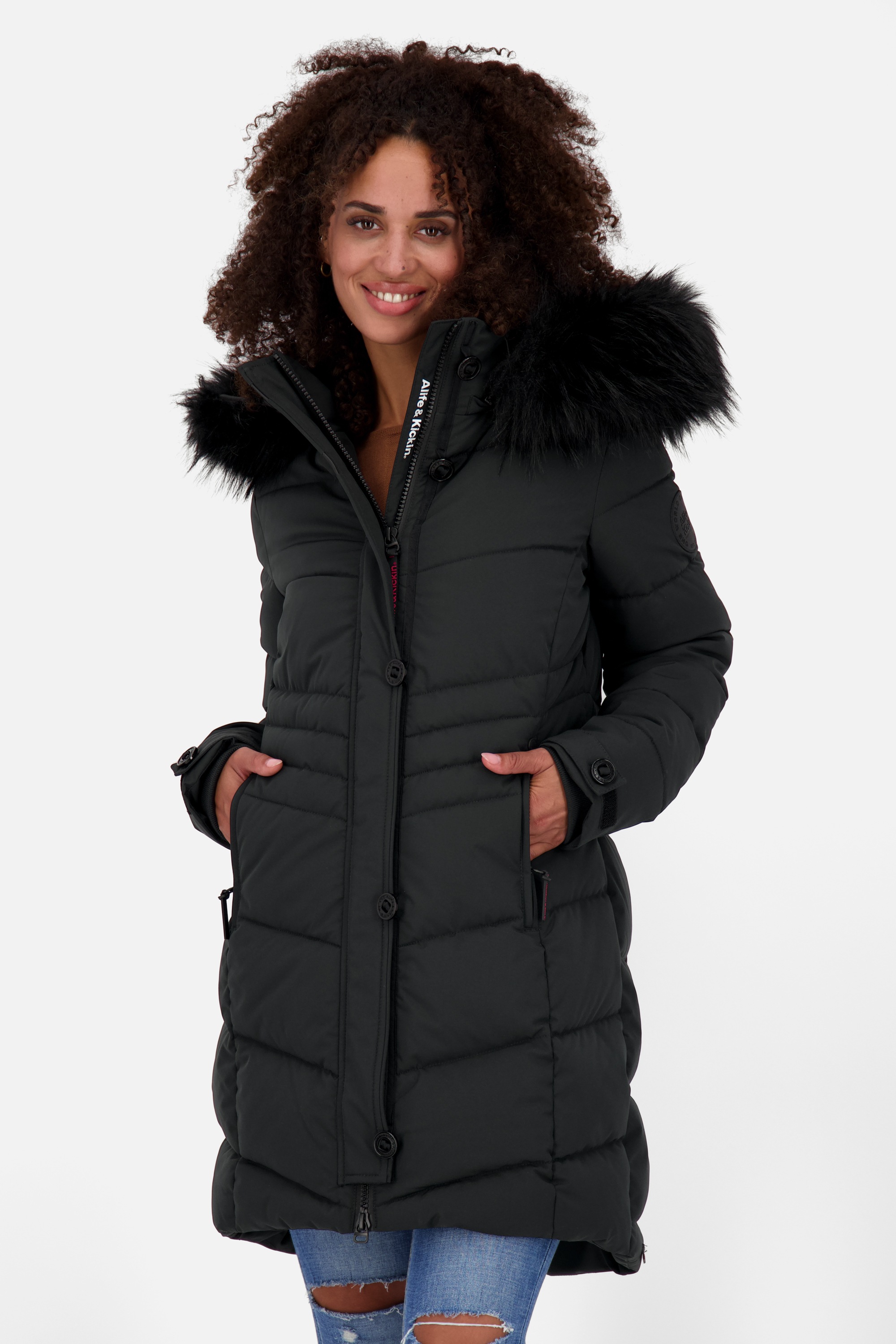 Alife & Kickin Winterjacke »Damen AmaliaAK A«, mit Kapuze, Lange gefütterte Damenwinterjacke mit abnehmbarer Kunstfellkapuze