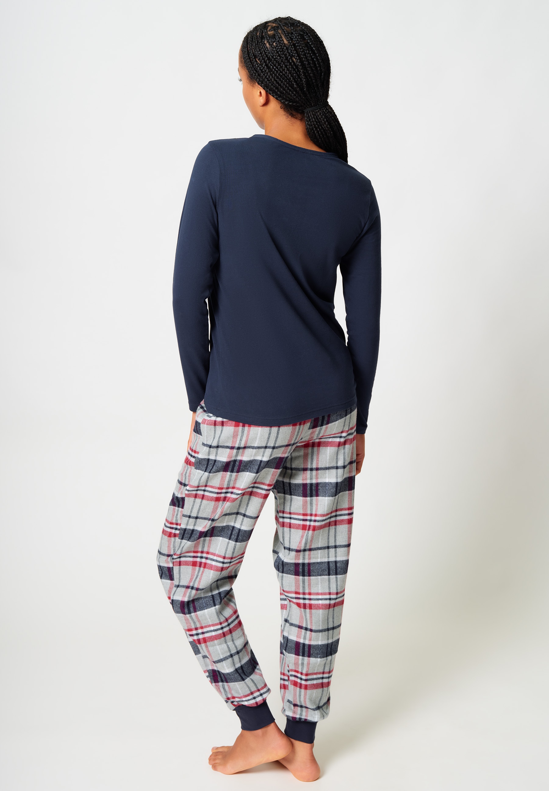 Skiny Pyjama »Night In Skiny Flanell« 2 Stk. tlg., elastischer Bund, Bindeband, Oberteil mit Knöpfen, langärmelig