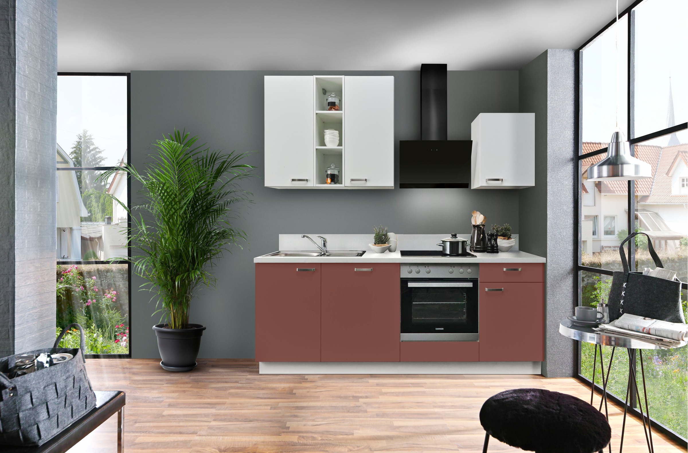 KOCHSTATION Küchenzeile »"KS-Bari", wahlw. mit E-Geräten & Geschirrspüler«, Soft-Close-Funktion und Vollauszug, vormontiert, Breite 220 cm