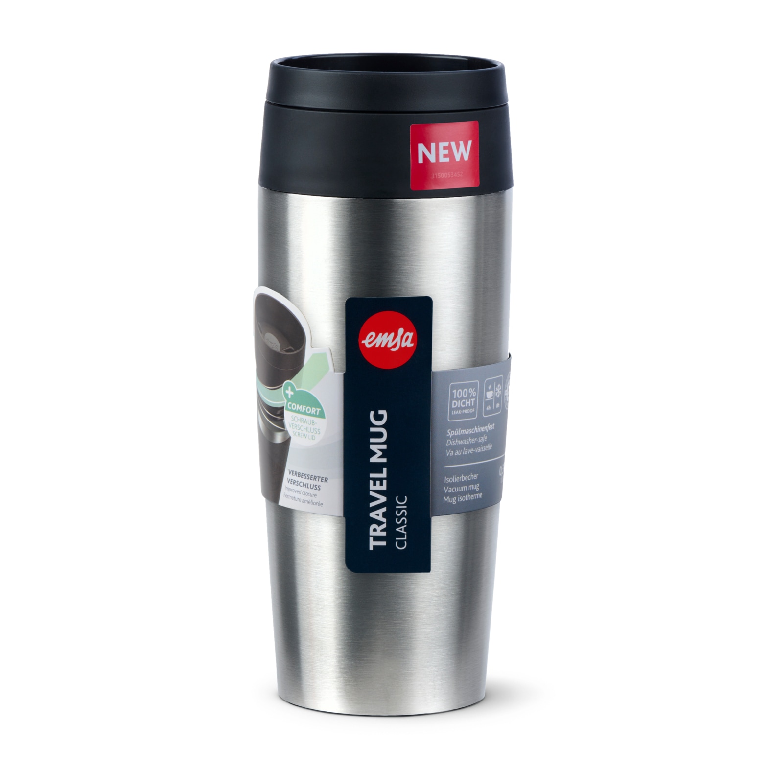 Emsa Thermobecher »Travel Mug Classic, mit 360°-Trinköffnung, auslaufsicher, rutschfest« 4h heiß, 8h kalt - 360 ml / 6h heiß, 12h kalt - 500 ml, 100% dicht