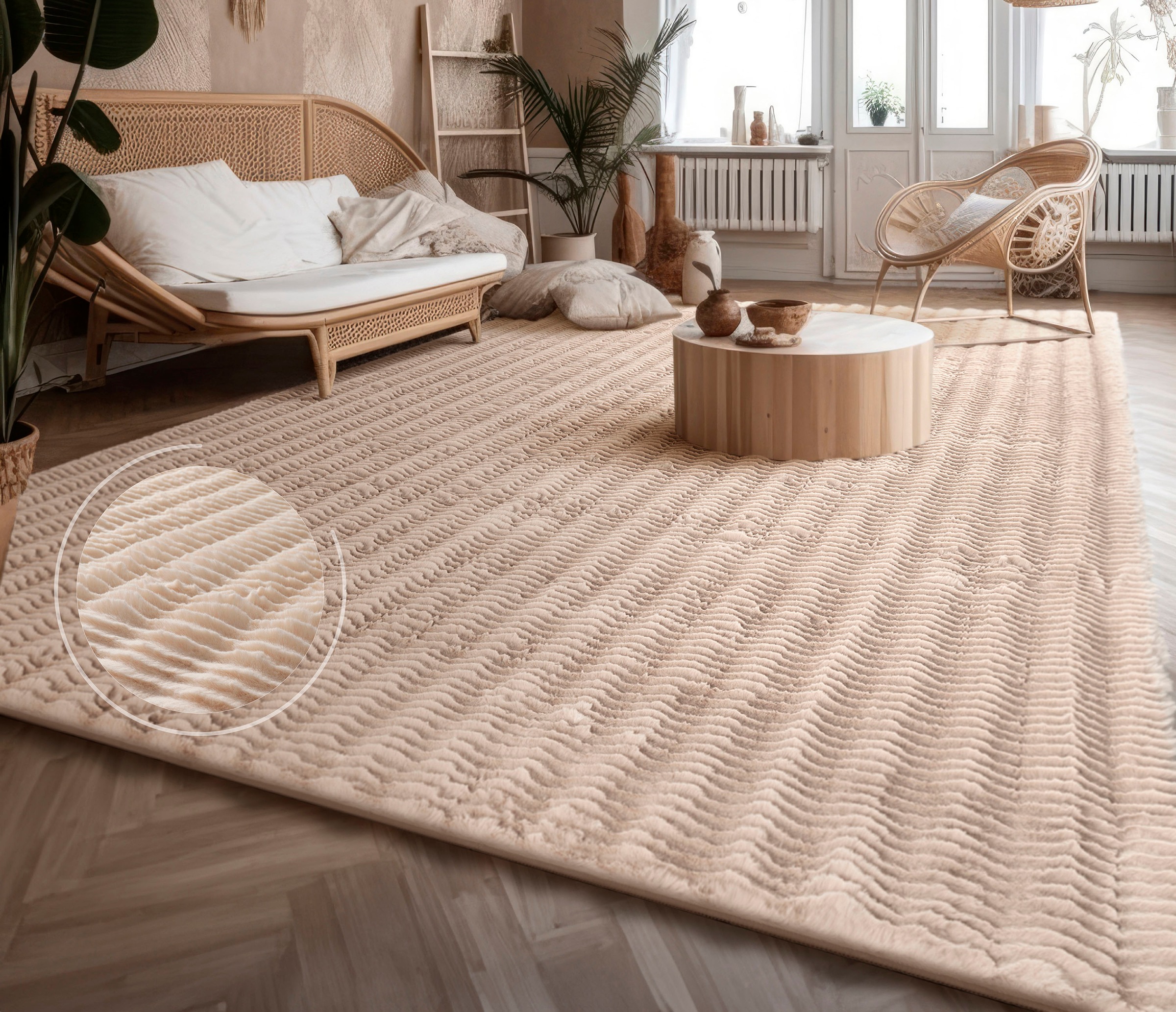 Paco Home Hochflor-Teppich »Arnheim 743«, rechteckig, 27 mm Höhe, Uni Farben, Wellen Muster, besonders weich, Hoch-Tief Effekt
