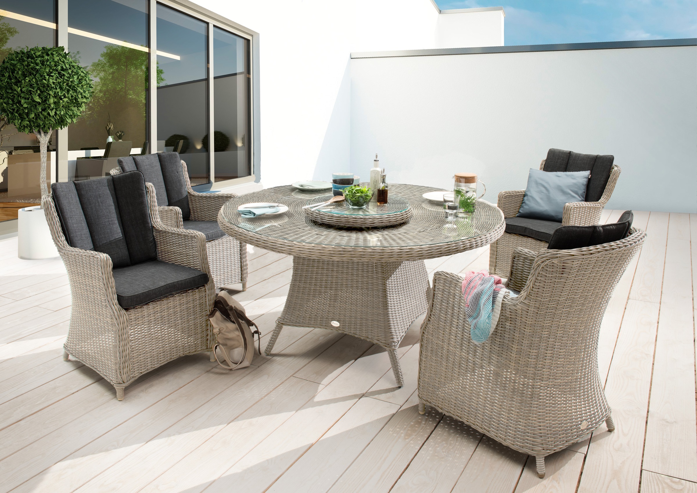 Destiny Garten-Essgruppe »LUNA« Set, 4x Sessel, 1x Tisch Ø 150x75cm mit Dre günstig online kaufen