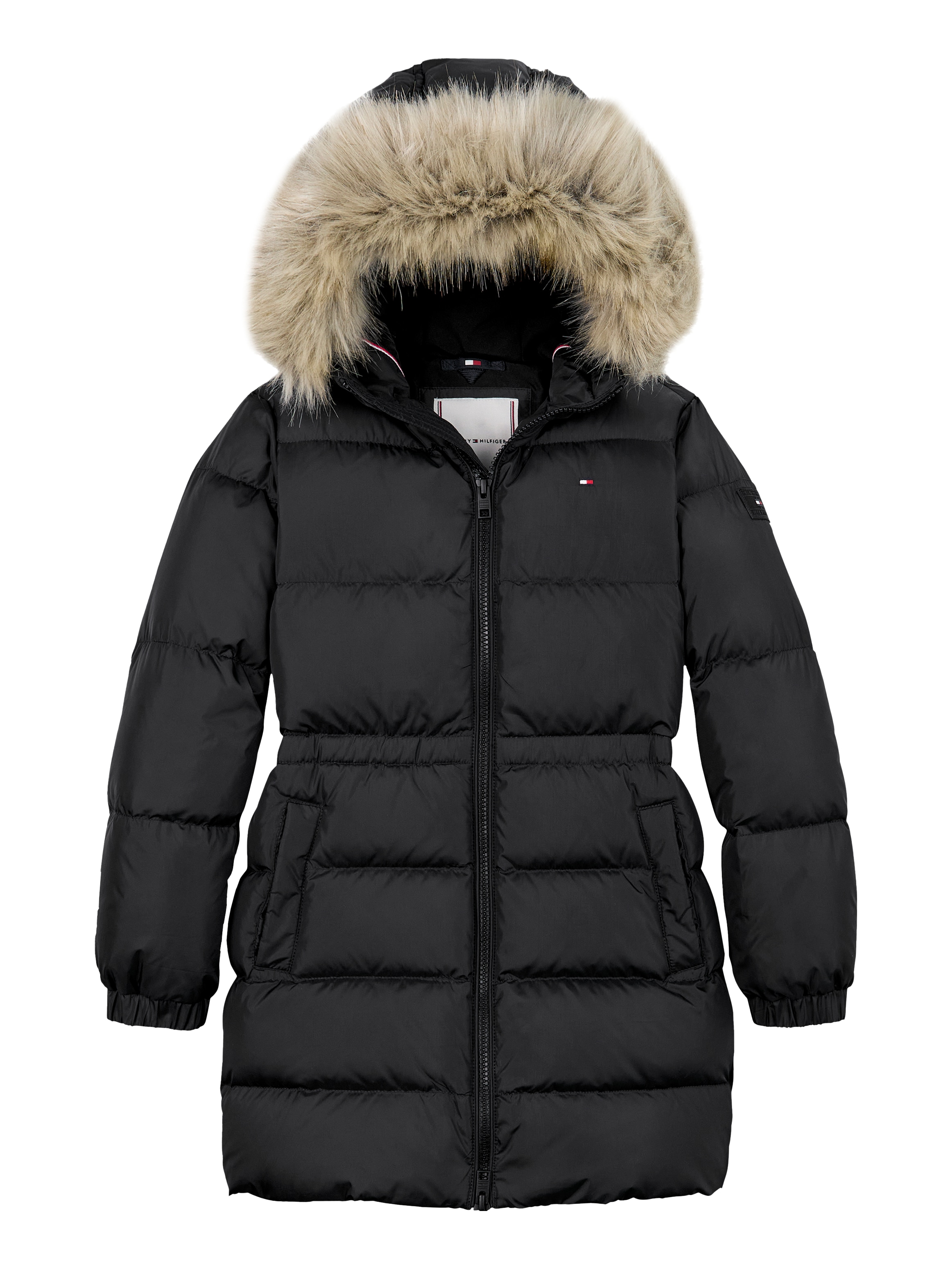 Tommy Hilfiger Steppjacke »LONG WAISTED DOWN JACKET«, mit Kapuze, mit Fellimitat