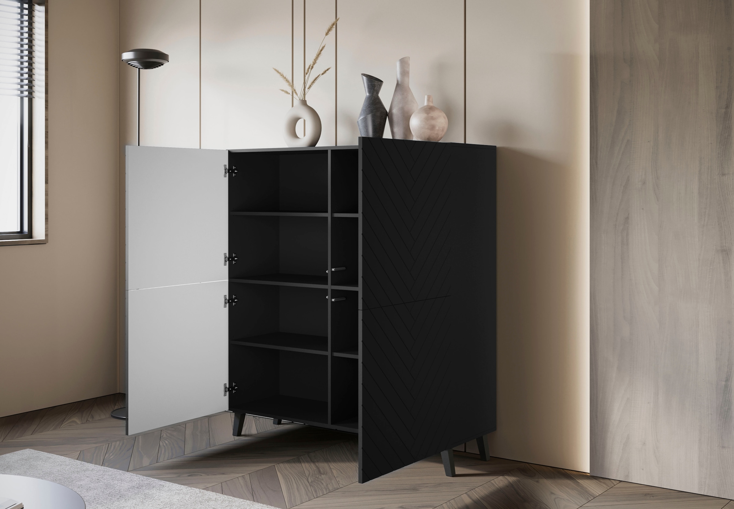 INOSIGN Highboard »PHUKET«, (1 St.), moderne, grifflose Kommode mit 4 Türen und 8 Fächern, Breite 120 cm