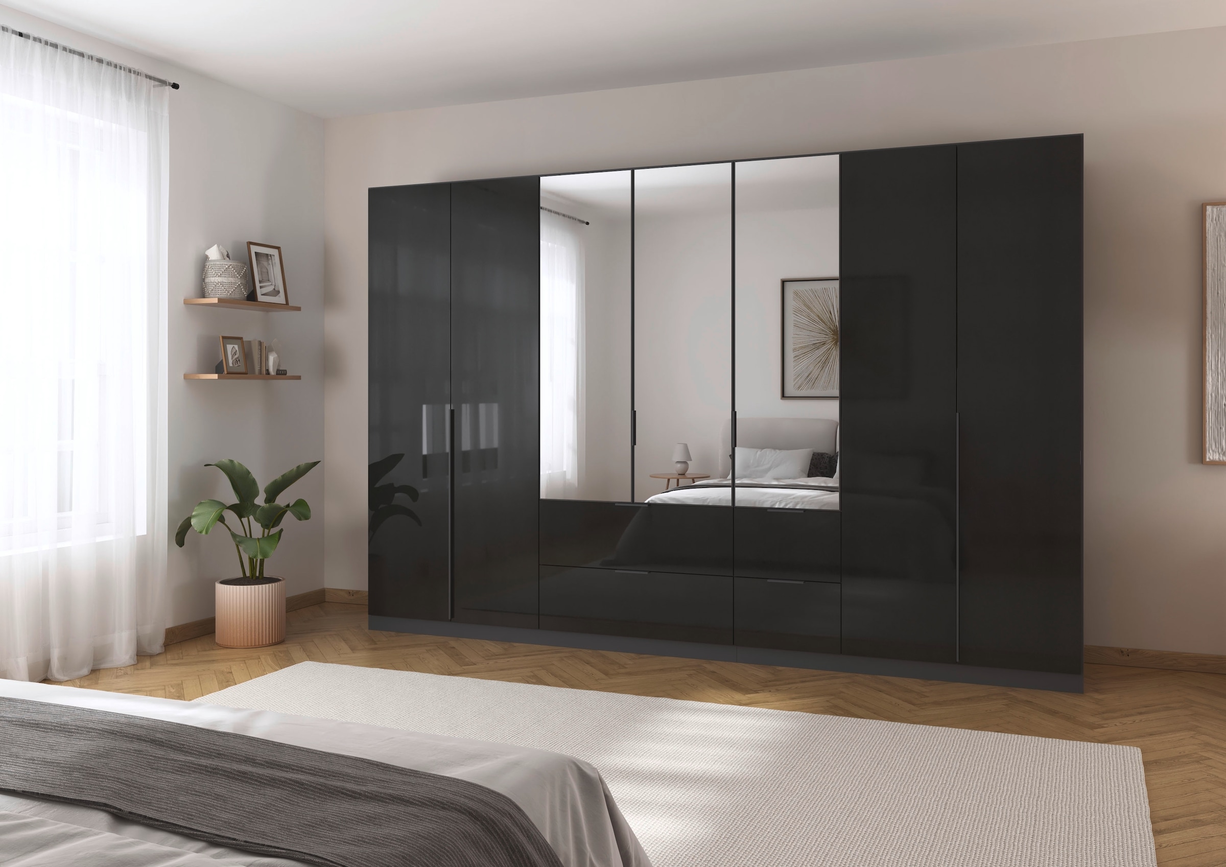 rauch Drehtürenschrank »Kleiderschrank Schrank Garderobe AGORDO mit Dekor- oder Hochglanzfront«, (in zwei Griff-Farben mit Dekor- oder Hochglanzfront), mit Außenschubkästen, in 6 Breiten und 2 Höhen MADE IN GERMANY