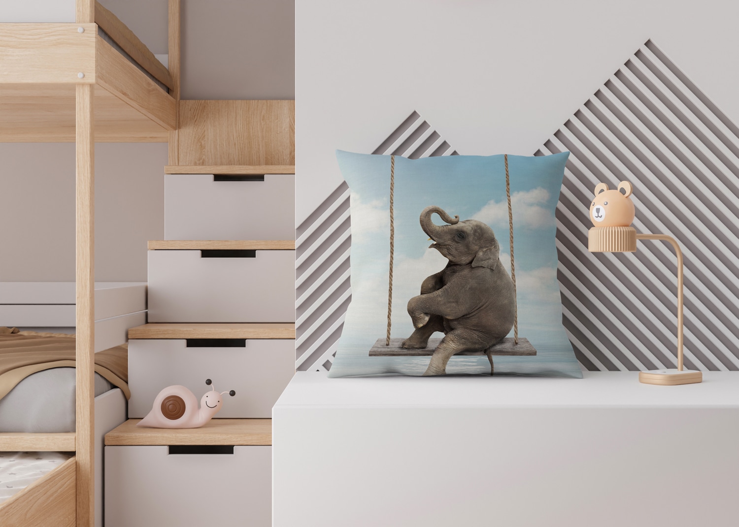 queence Dekokissen »Elefant auf Schaukel«, Kissenhülle mit HD Premium Druck, geruchsneutral, 40x40cm