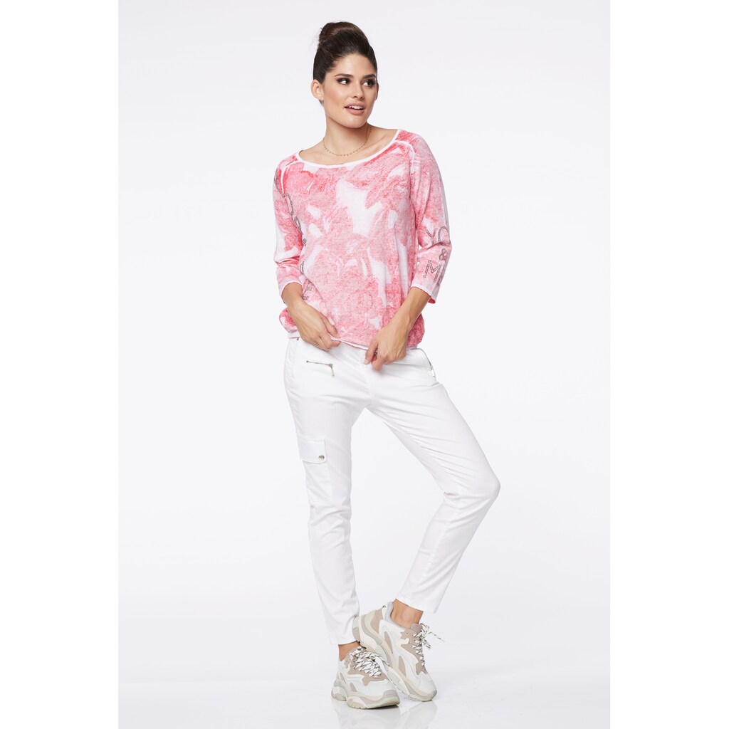 Monari 3/4 Arm-Pullover, mit Blumen Print und Glitzersteinen