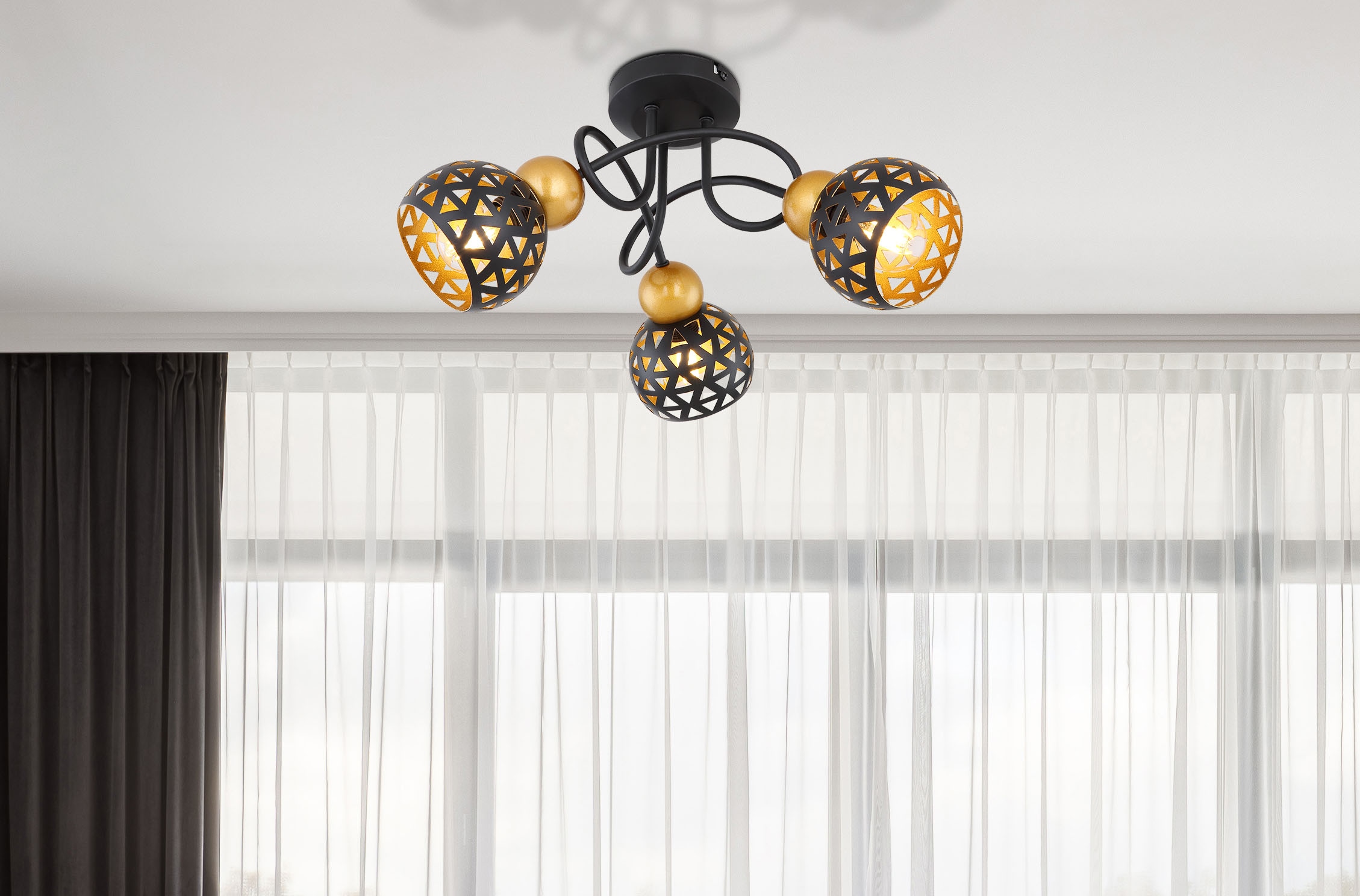 GLOBO LIGHTING Deckenstrahler »SARRA«, Leuchtmittel E14 | ohne Leuchtmittel, Deckenspot/schwarz/goldfarben/Lebensblume - Dekor/Flur/Wohnzimmer