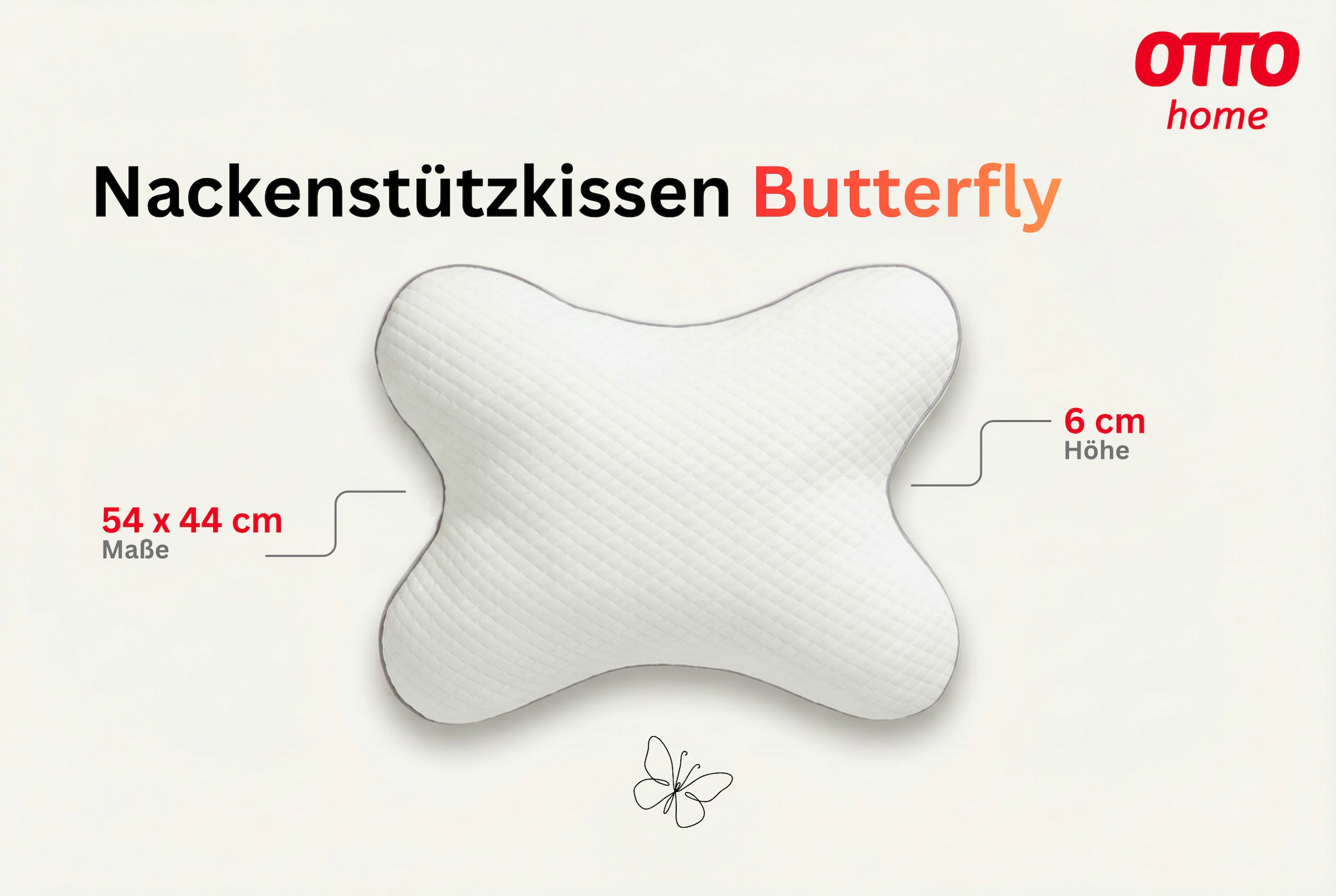 OTTO home Nackenkissen »Schmetterling NEUHEIT! in Größe: 54x44 cm« ergonomisches Nackenstützkissen für alle Schlafpositionen!