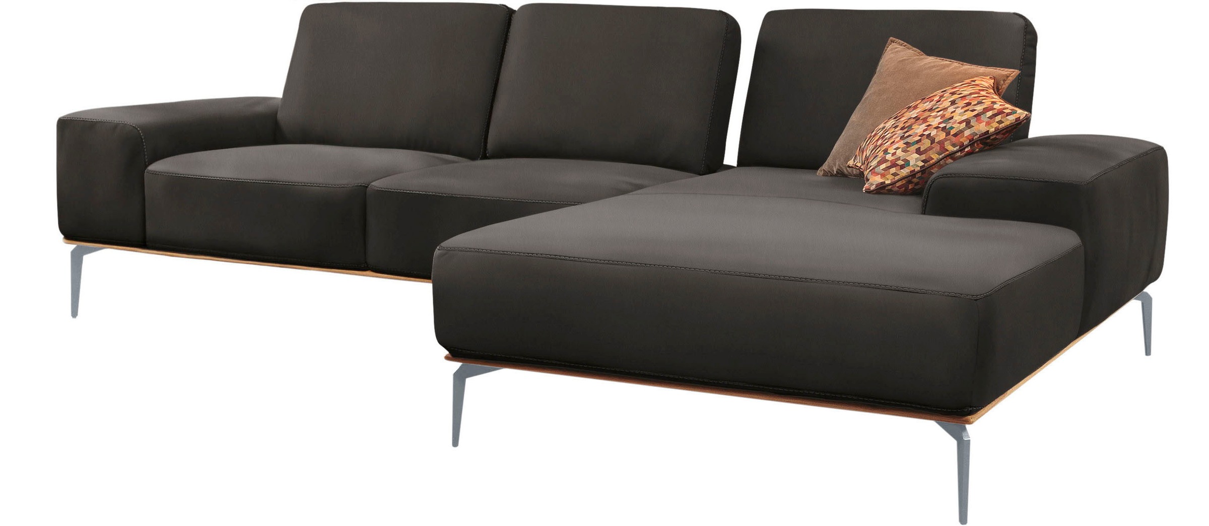 W.SCHILLIG Ecksofa »run, Designsofa mit tollem Sitzkomfort, bequem, L-Form«, mit elegantem Holzsockel, Füße in Silber matt, Breite 279 cm