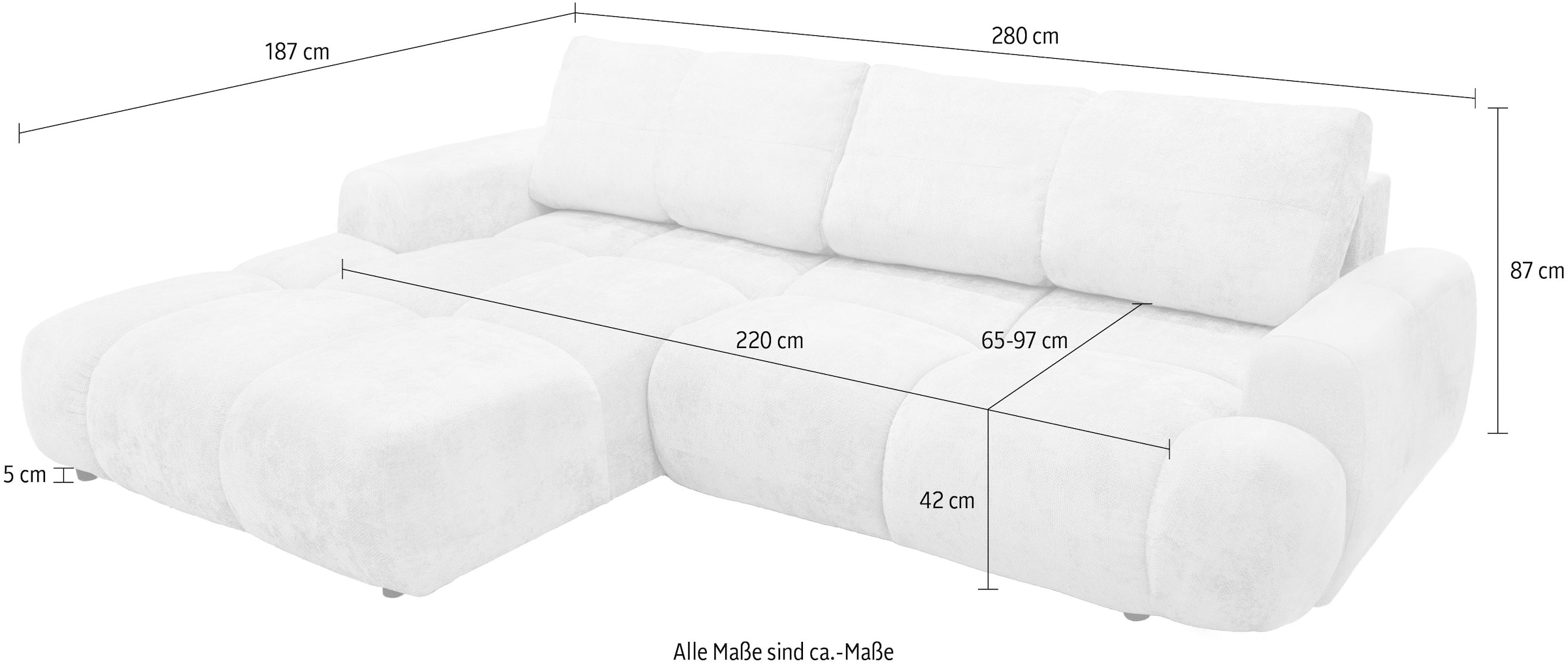 exxpo - sofa fashion Ecksofa inkl. Bettfunktion und Bettkasten,toller Sitzkomfort, Steppung im Sitz