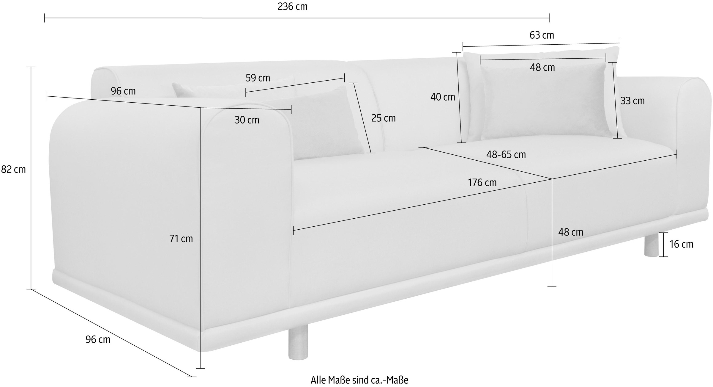 andas 3-Sitzer »Maroon« in skandinavischem Design, mit losen Kissen