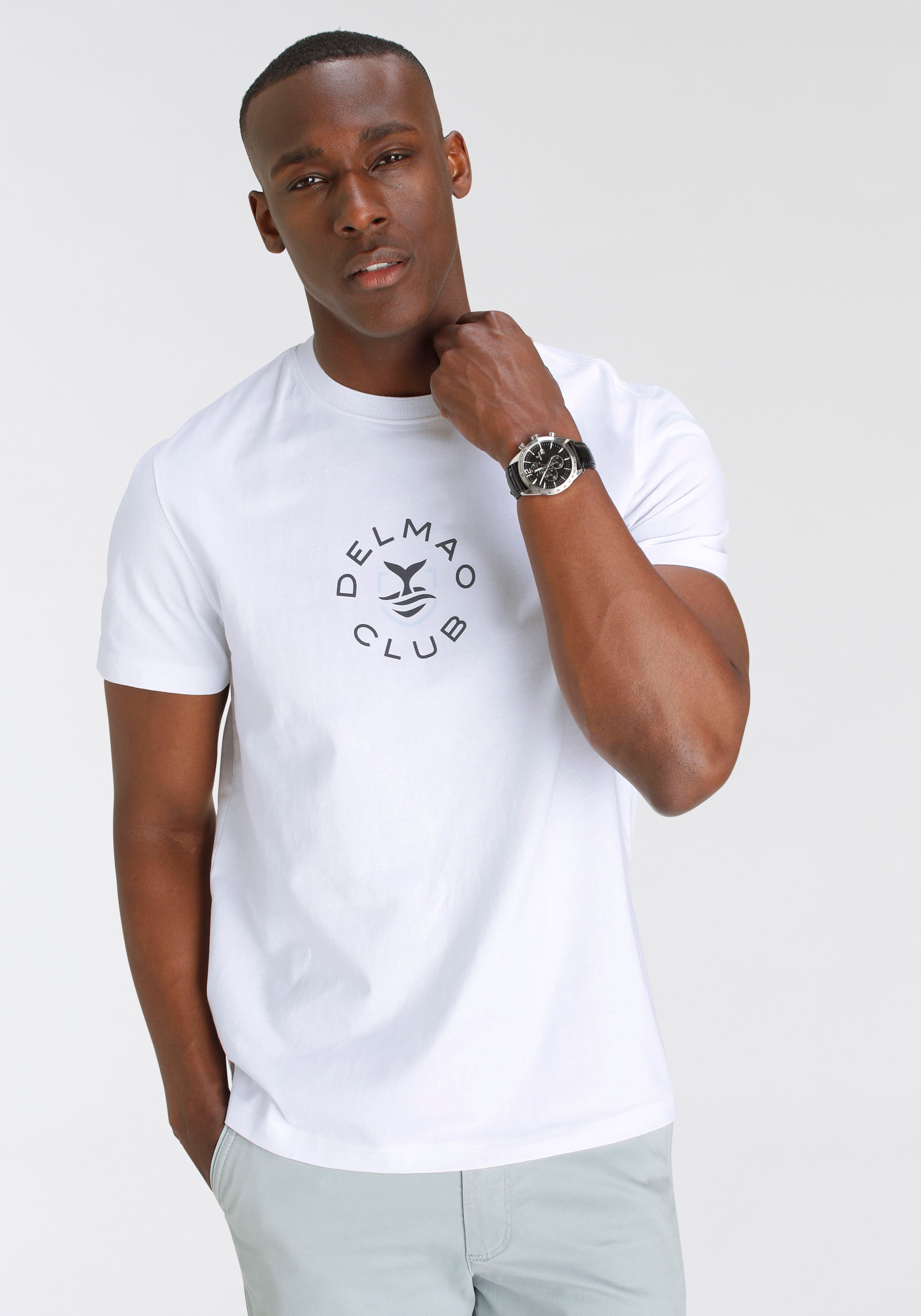 DELMAO T-Shirt, Kurzarm, lässige Passform, mit Print und Schriftzug, Rundhals