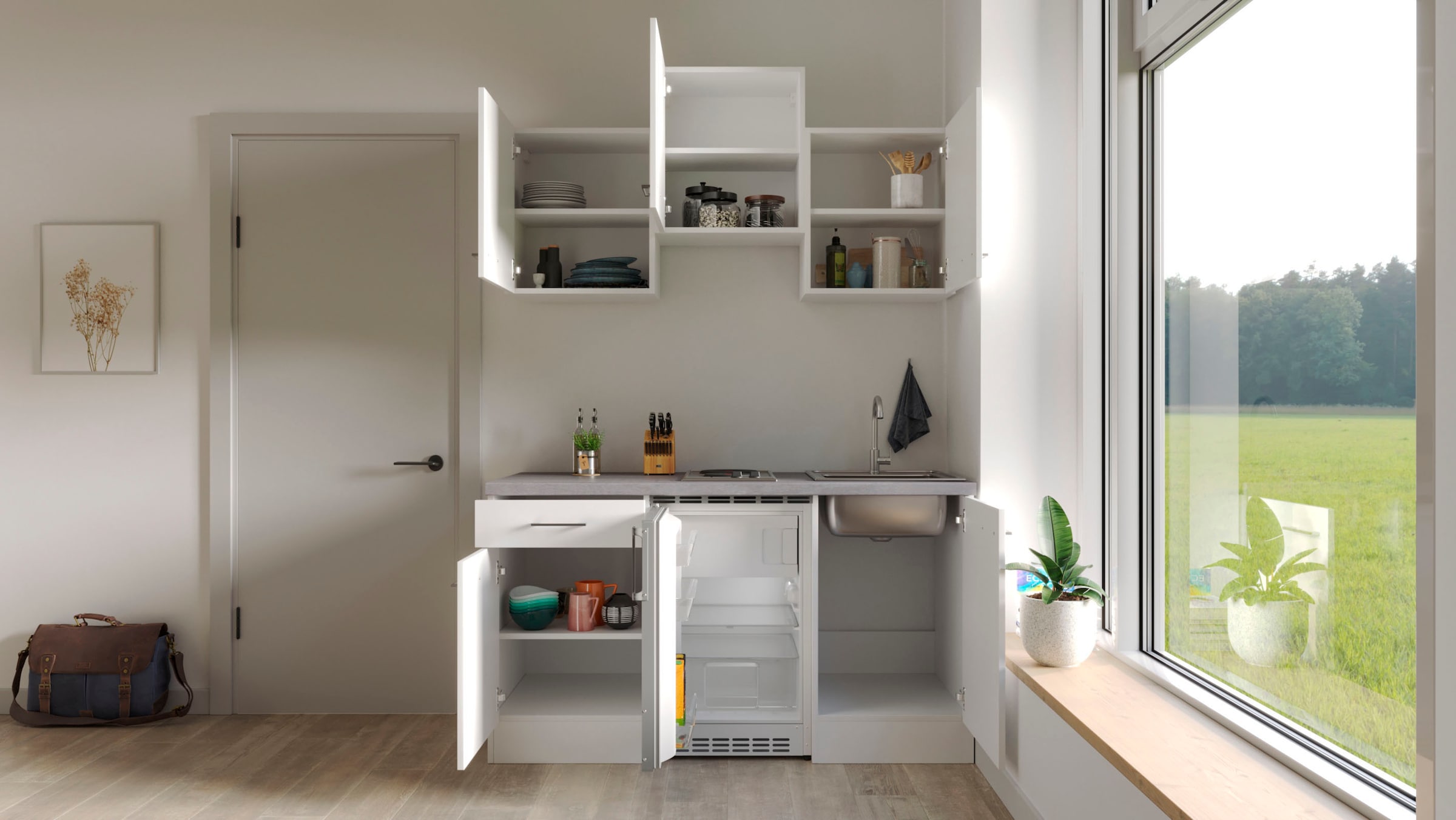 Flex-Well Küchenzeile »Kopenhagen«, Breite 150,5 cm, mit Unterbau-Kühlschrank, Kochfeld und Spüle