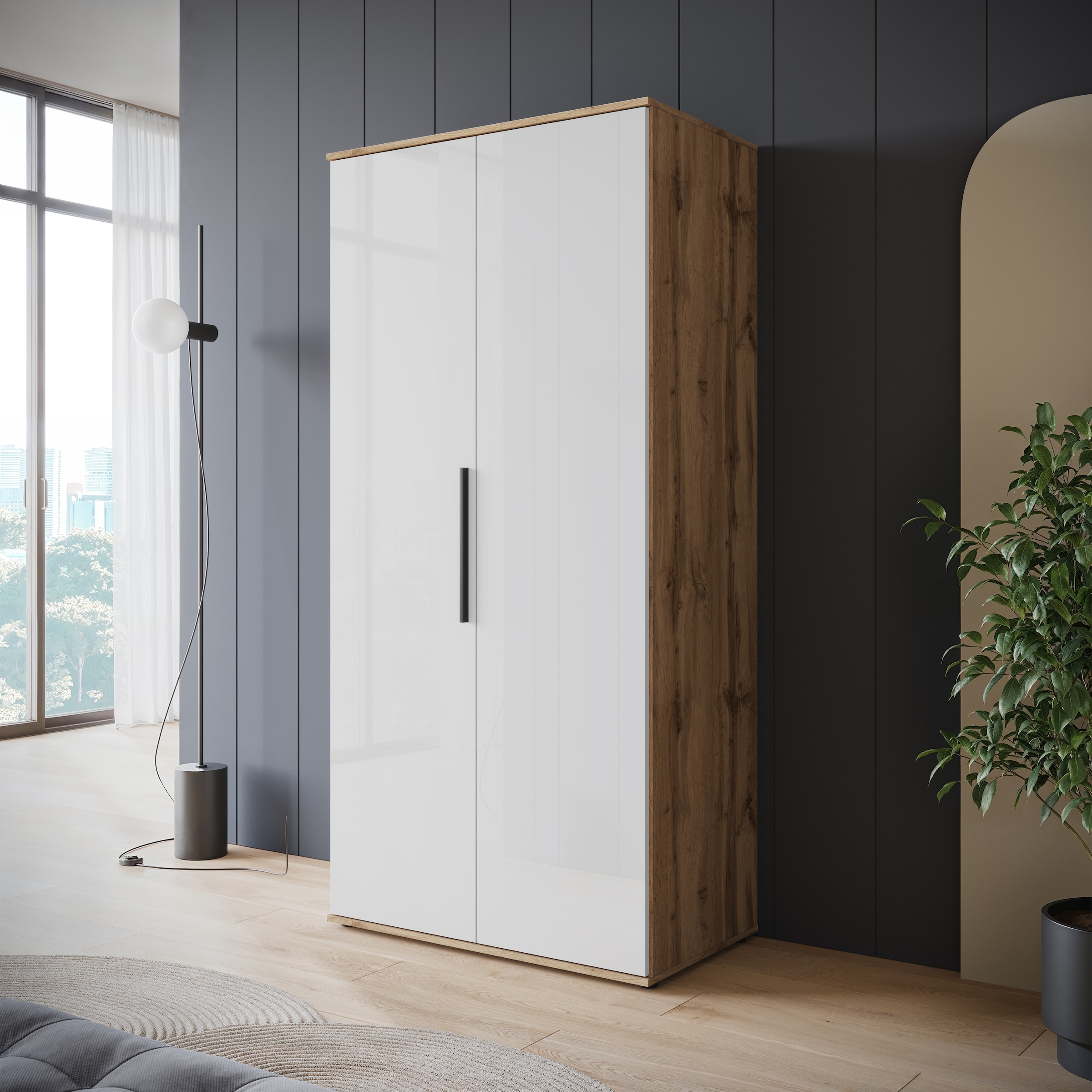 INOSIGN Kleiderschrank »LAGOS Wäscheschrank, Garderobe, schwarze Griffe, Made in Europe«, Moderner Drehtürenschrank, FSC-zertifiziert, Schlafzimmerschrank