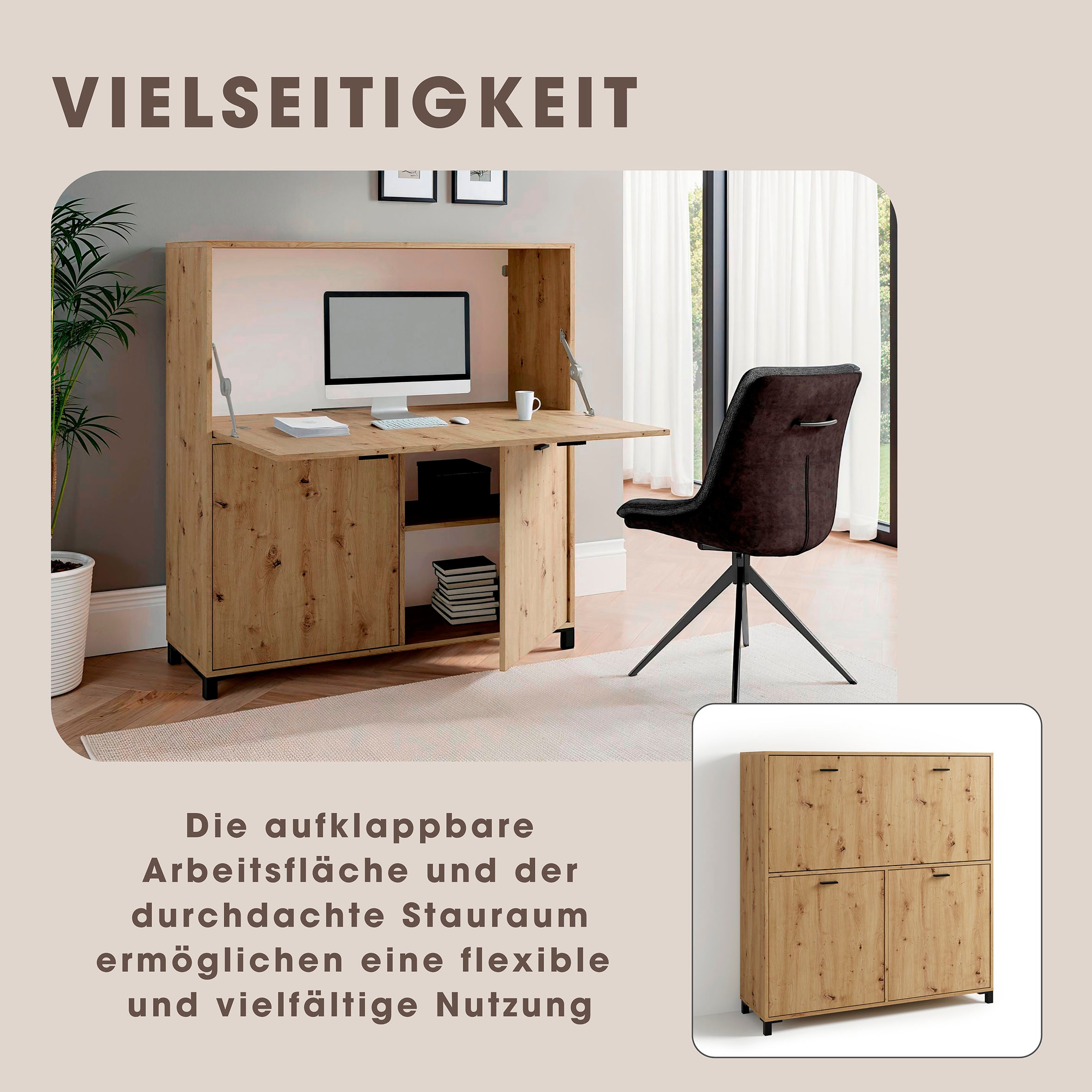 byLIVING Sekretär »Montana«, platzsparende Arbeitslösung mit viel Stauraum, Breite 120 cm