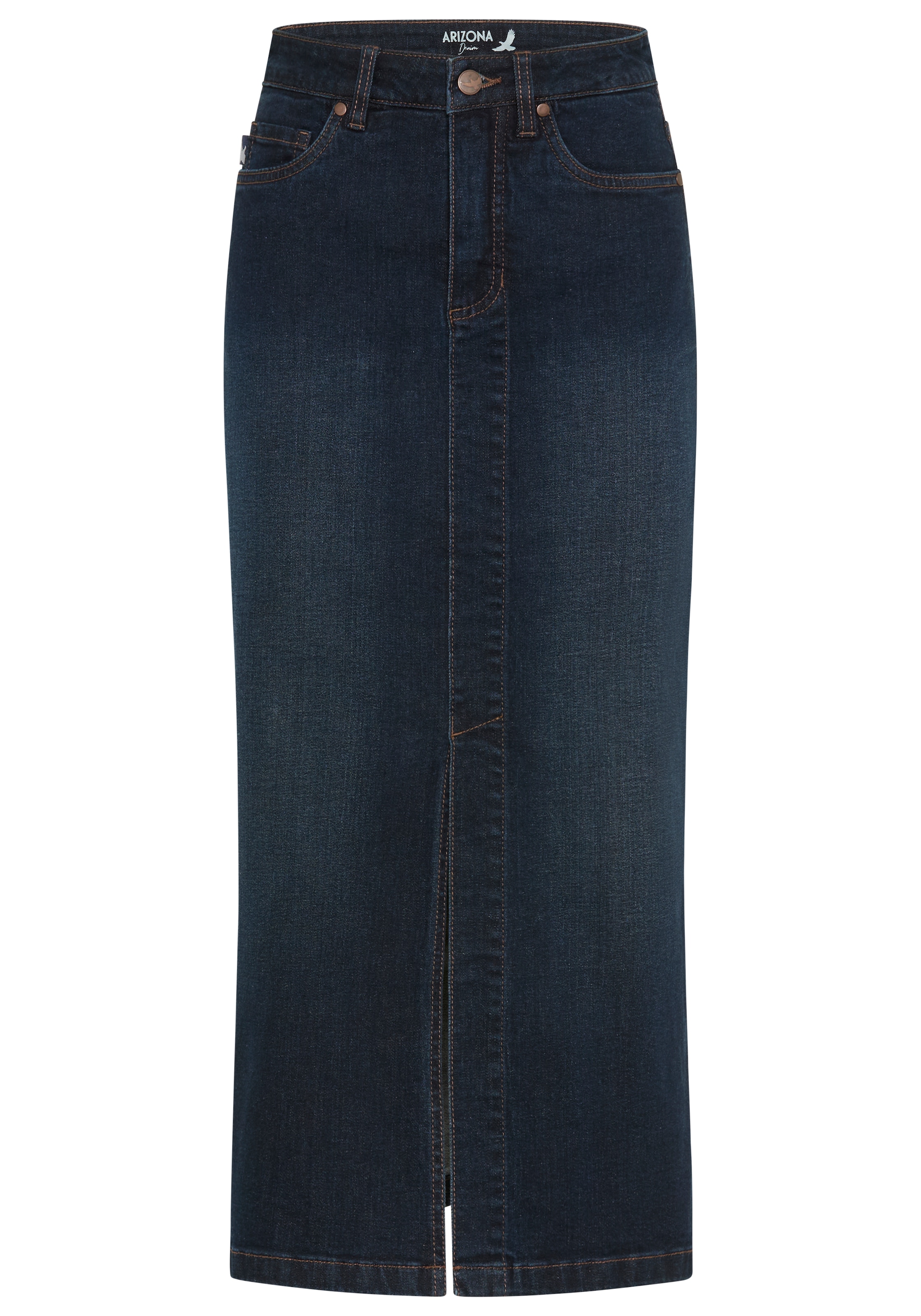 Arizona Jeansrock »lang« wadenlang, mit Schlitz, figurbetonte Passform, aus elastischem Denim