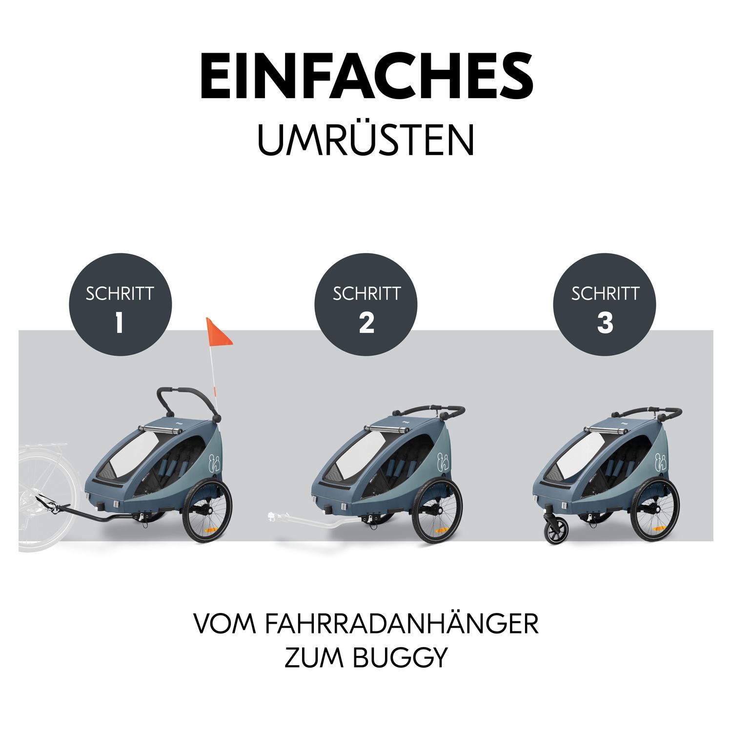 Hauck Fahrradkinderanhänger »2in1 Bike Trailer und Buggy Dryk Duo Plus, dark blue«, für 2 Kinder; inklusive Deichsel