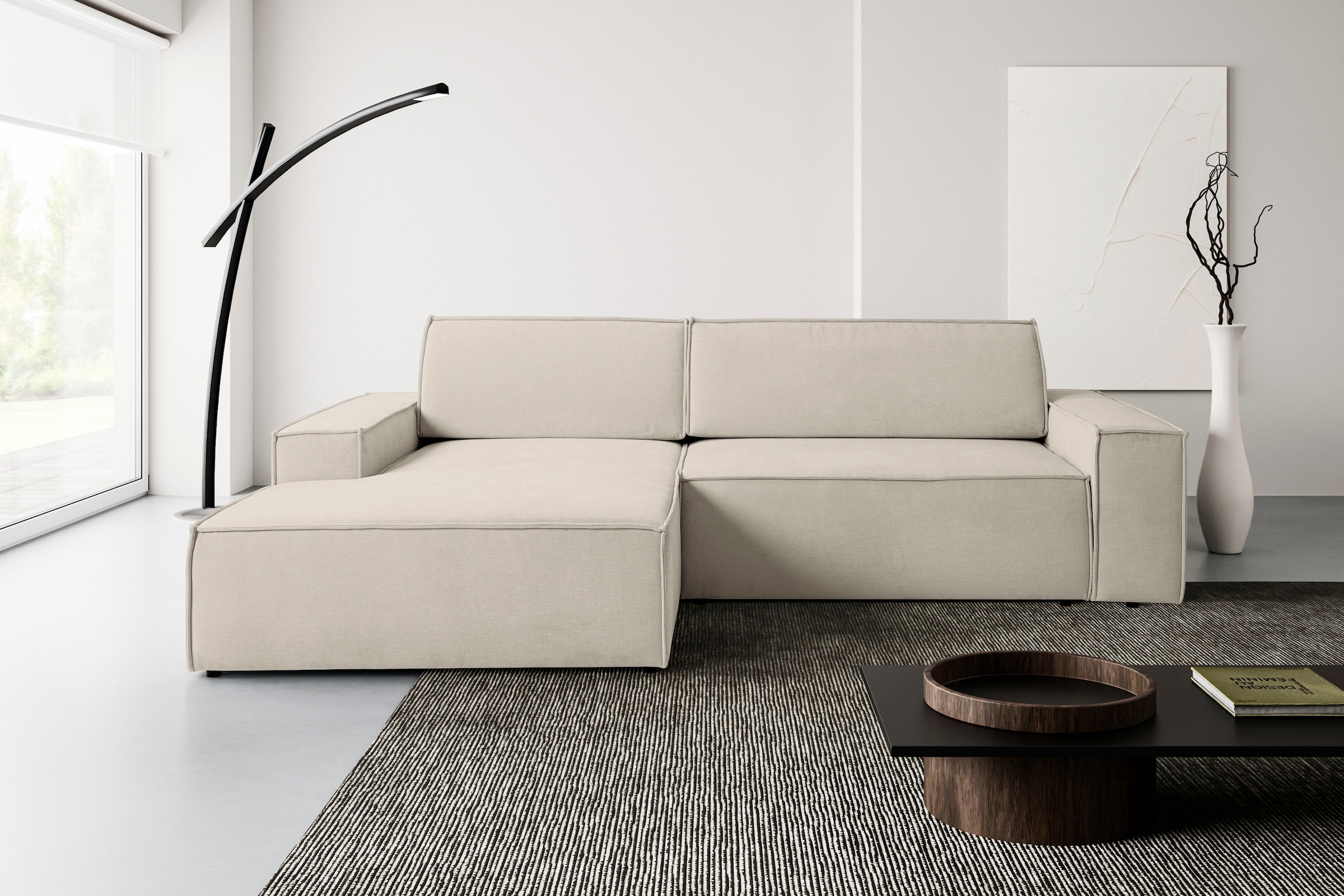 WERK2 Ecksofa »Treviso bequem, mit Bettfunktion und Bettkasten, Breite 267cm, L-Form« Moderne, teilmassive Polsterecke, Komfortpolsterung und losen Kissen.