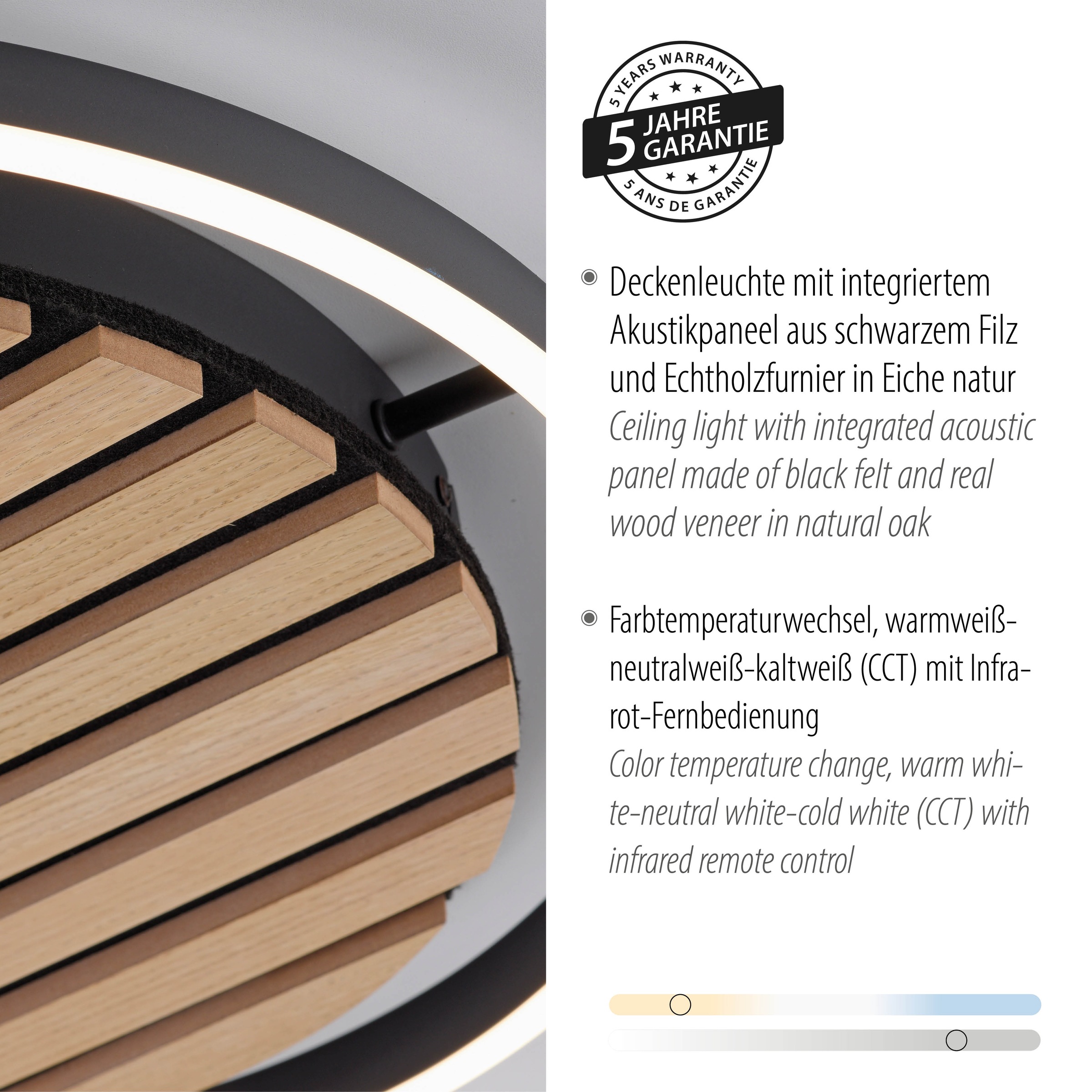 Leonique Deckenleuchte »Brialeen - Akustikpaneele«, 1 flammig, Leuchtmittel LED-Board | LED fest integriert, Akustikpaneel, CCT, Deckenlampe, Akustik, Holz, Paneele, Fernbedienung