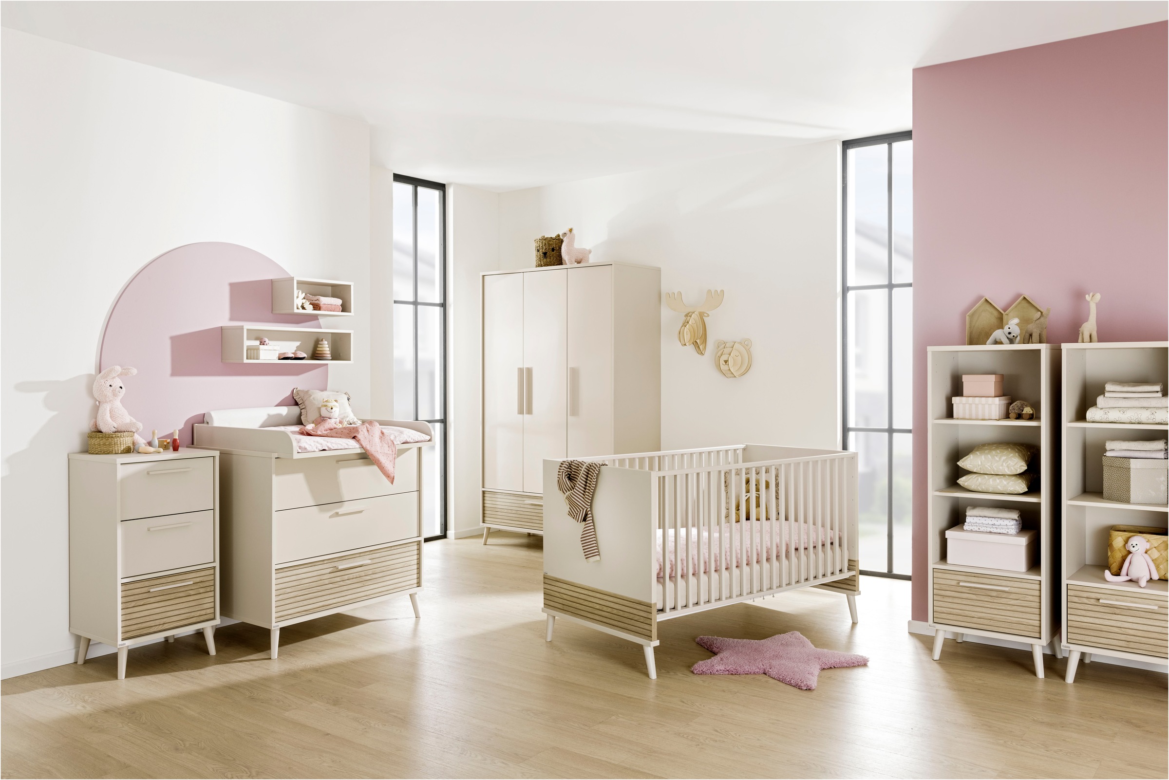 PAIDI Wickelkommode »EEFJE Kommode in modernem Design, Cashmere-Beige mit Groovy-Oak«, bis 50 kg, in verschiedenen Breiten und Ausführungen, 95 cm
