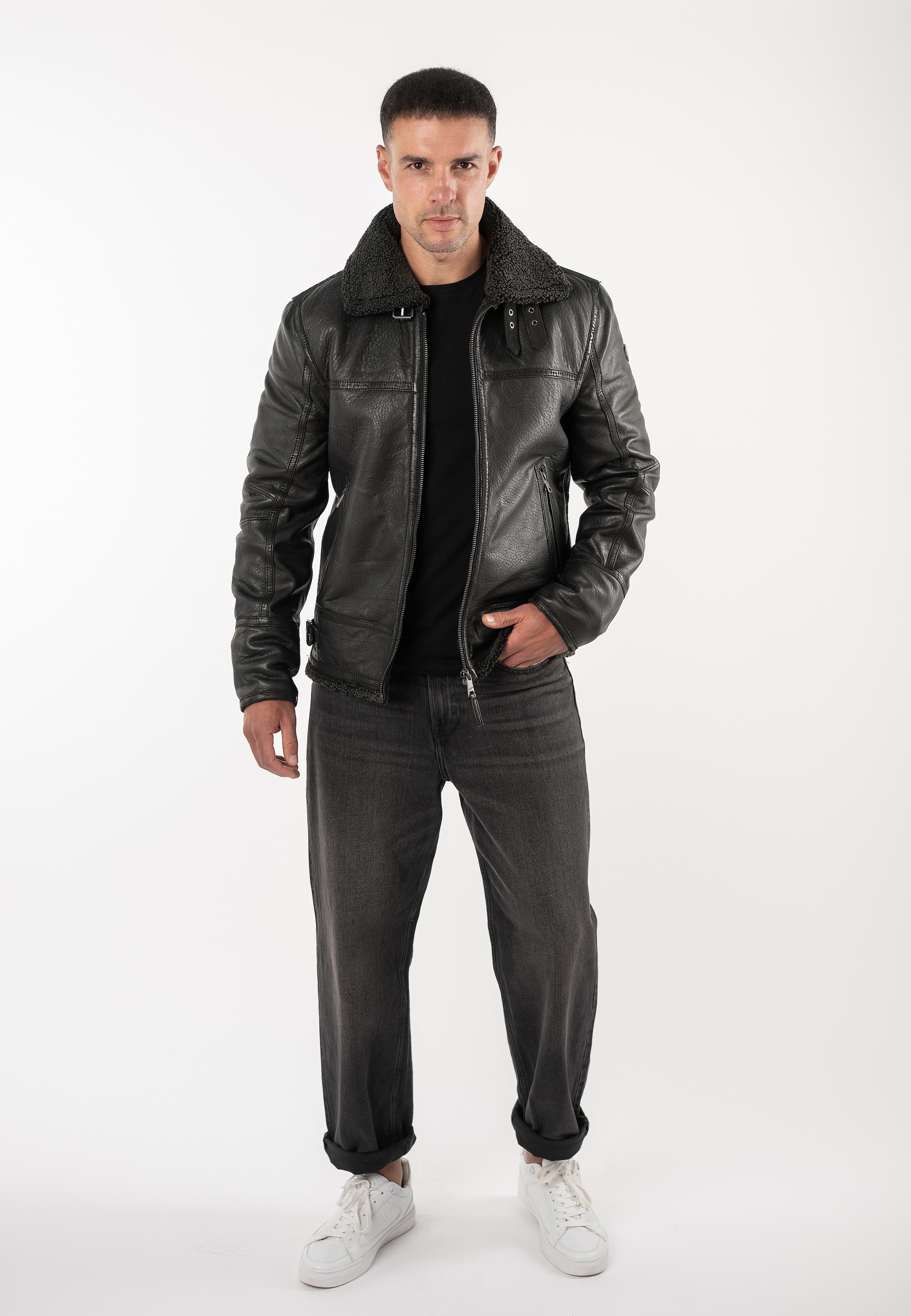 Mauritius Lederjacke »MMPolarforce« im Sherpa-Look mit Besatz am Kragen