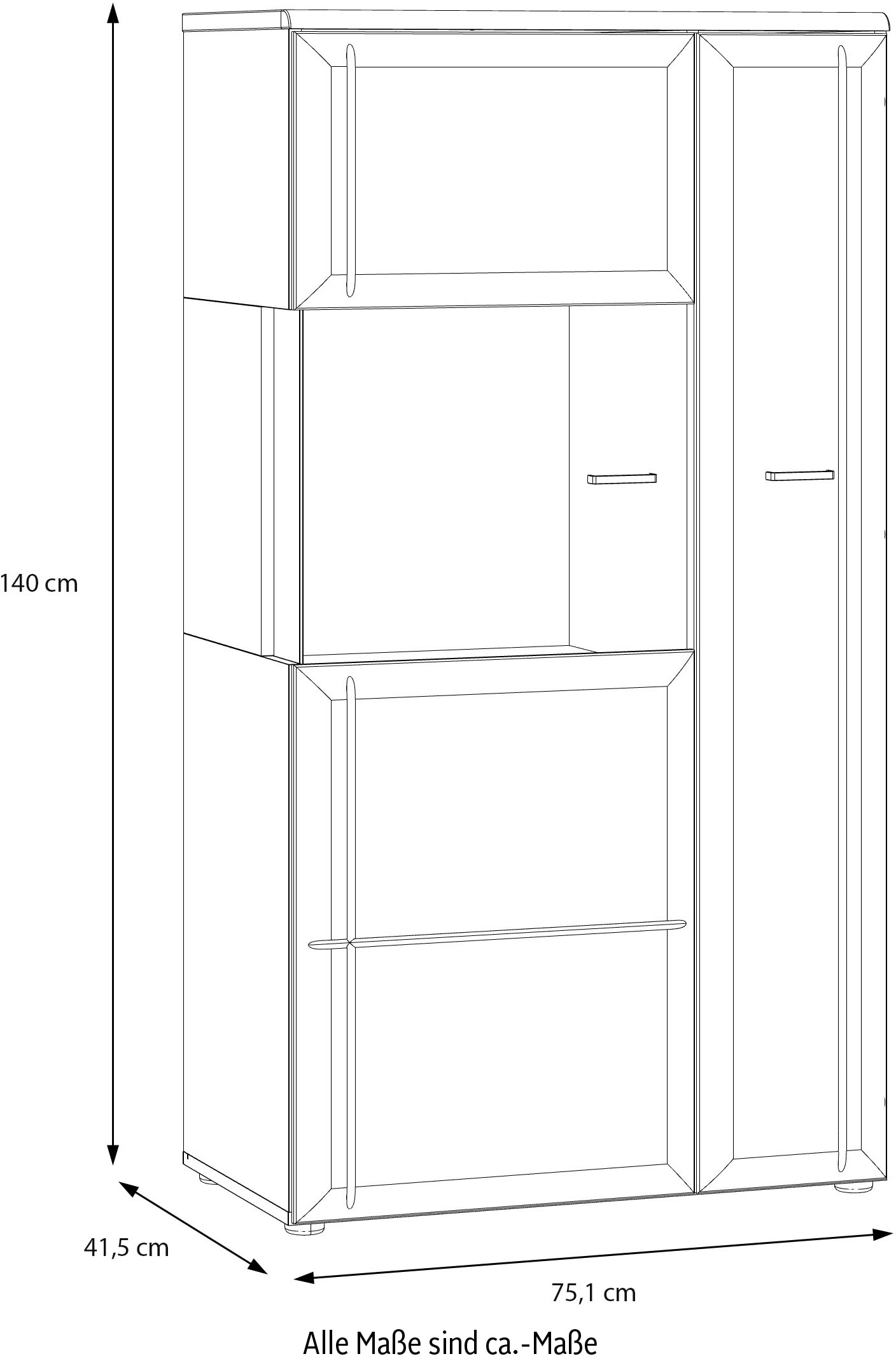 FORTE Vitrine »Akinori«, (B/H/T 75,1/140/41,8 cm), Highboardvitrine, Glastüre, Soft Close, MDF Front
