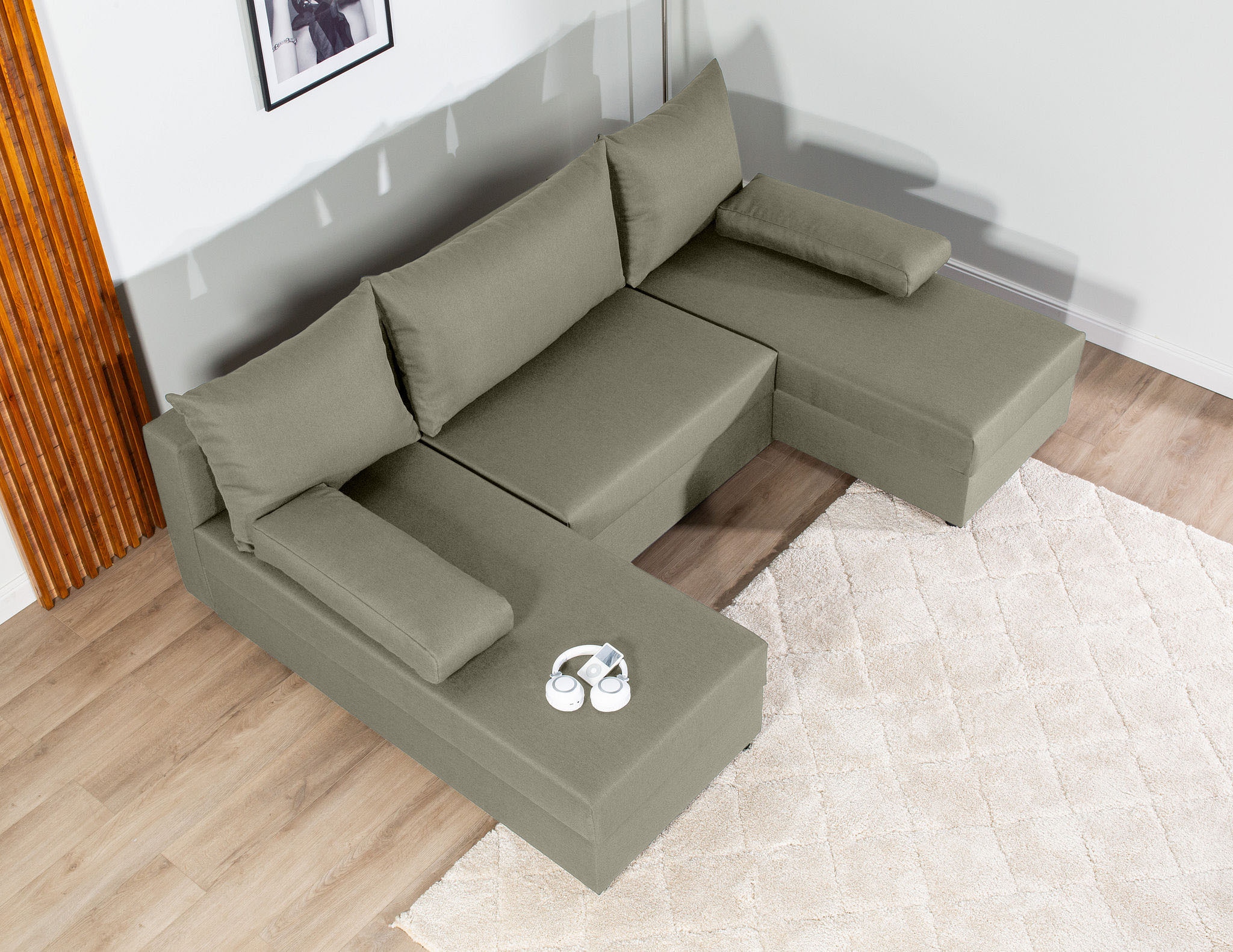 COLLECTION AB Wohnlandschaft »Pico U-Form, Breite 220, mit Schlaffunktion, Bettkasten & Zierkissen«, Liegefläche 117x220 cm