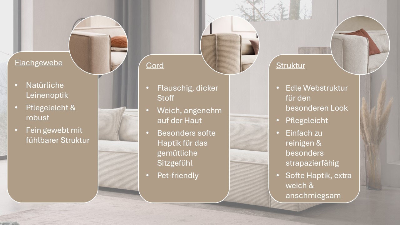 LeGer Home by Lena Gercke 3-Sitzer »PIARA, Couch mit Kedernaht, Sofa in Cord, Leinenoptik o. Strukturstoff« schwarze Füße, bequemer Sitzkomfort