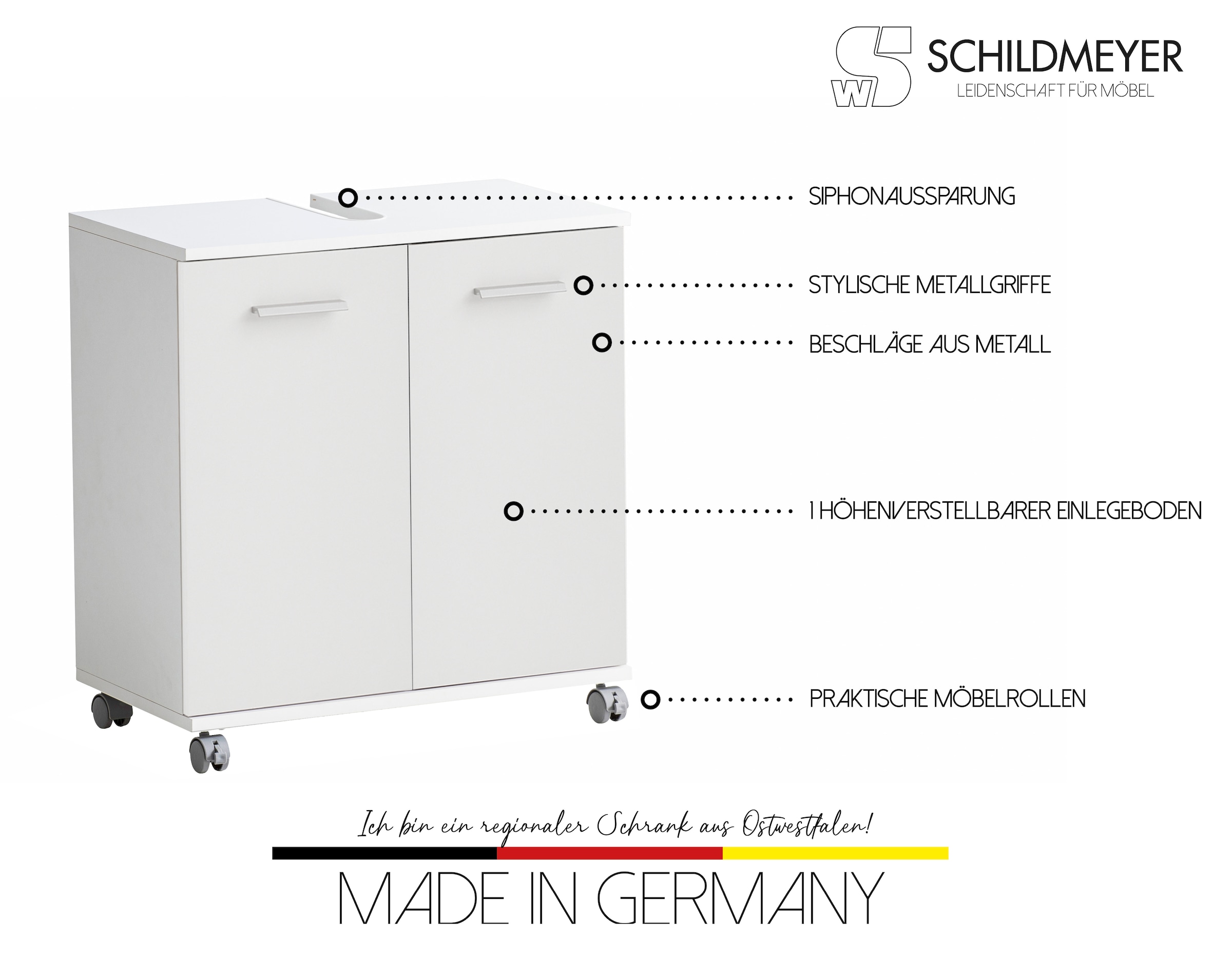 welltime Waschbeckenunterschrank »Palermo, Breite 59 cm«, Metallbeschläge, Siphonausschnitt