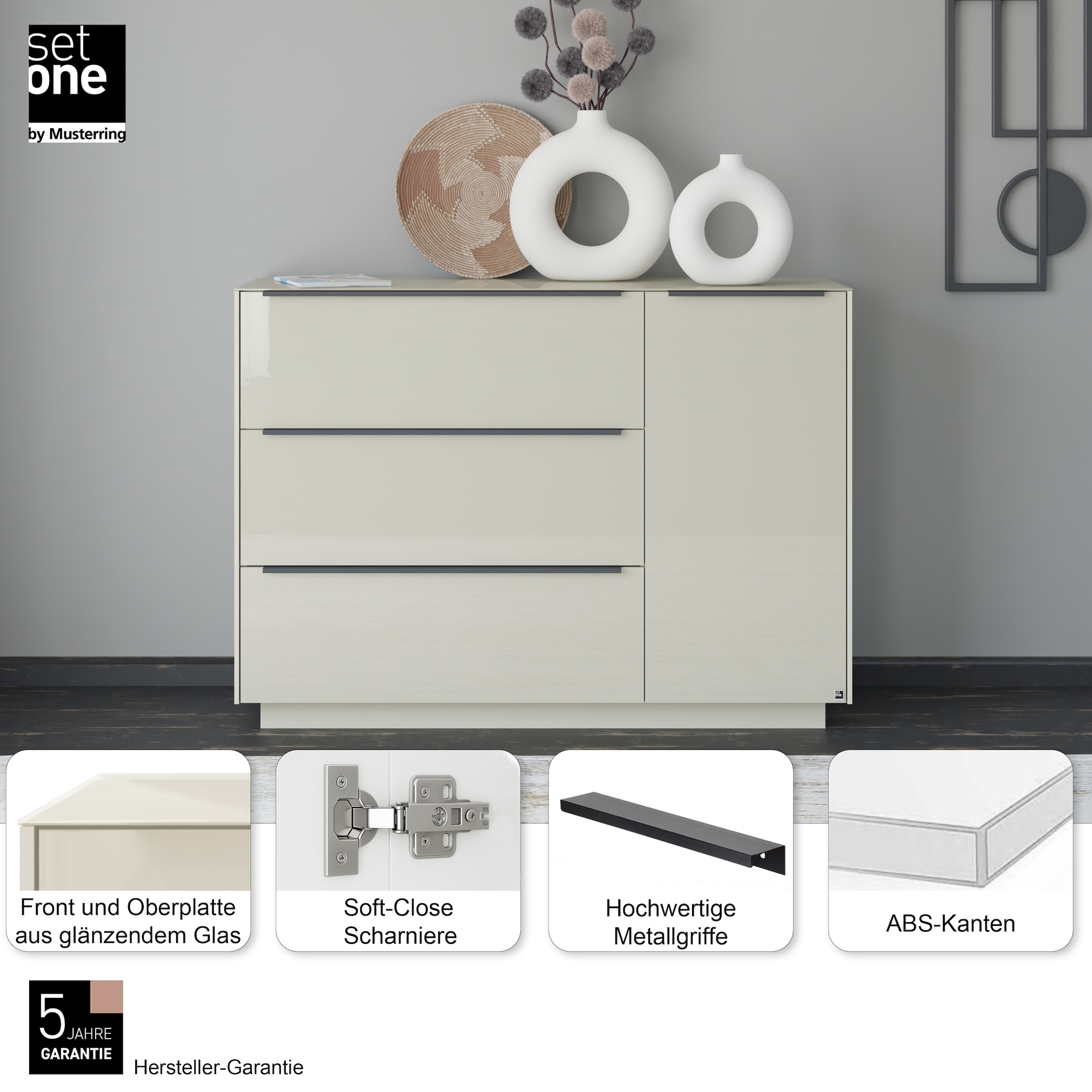 set one by Musterring Sideboard »Reno« 1 Stk. tlg. Mit Sockel in diversen Farben, 102 cm Höhe & Farbauswahl