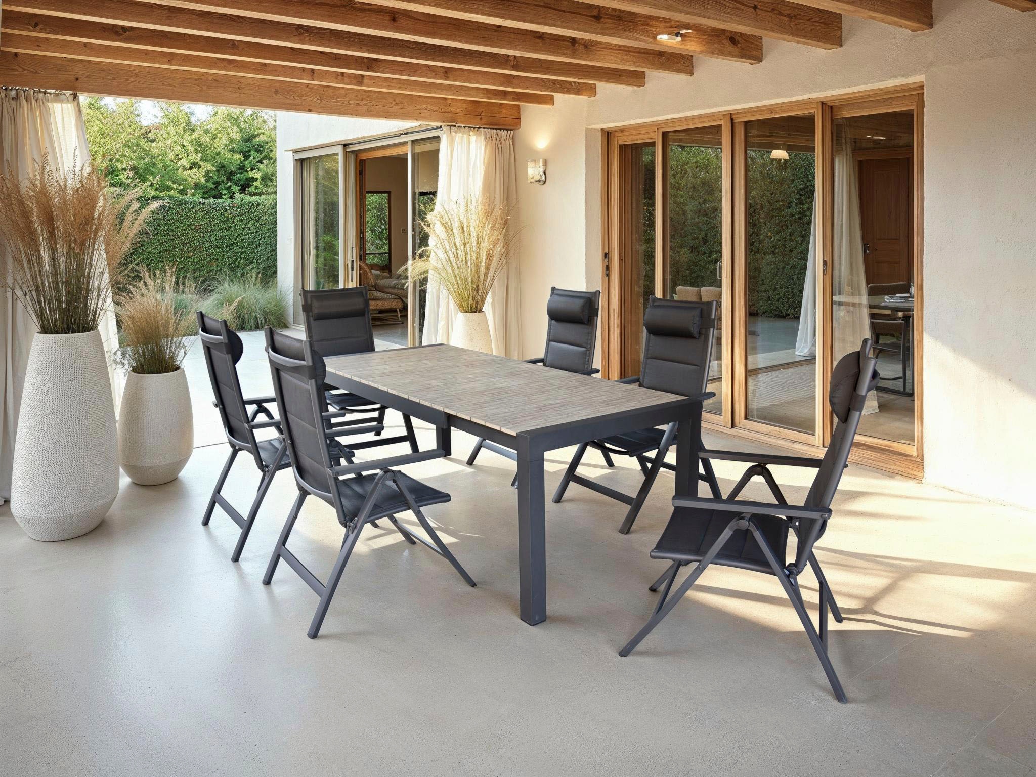 KONIFERA Garten-Essgruppe »»Melbourne«« Set, 7-tlg. Tischgruppe, 7 Stk. tlg. mit ausziehbarem Tisch 163 - 213cm und verstellbaren Stühlen