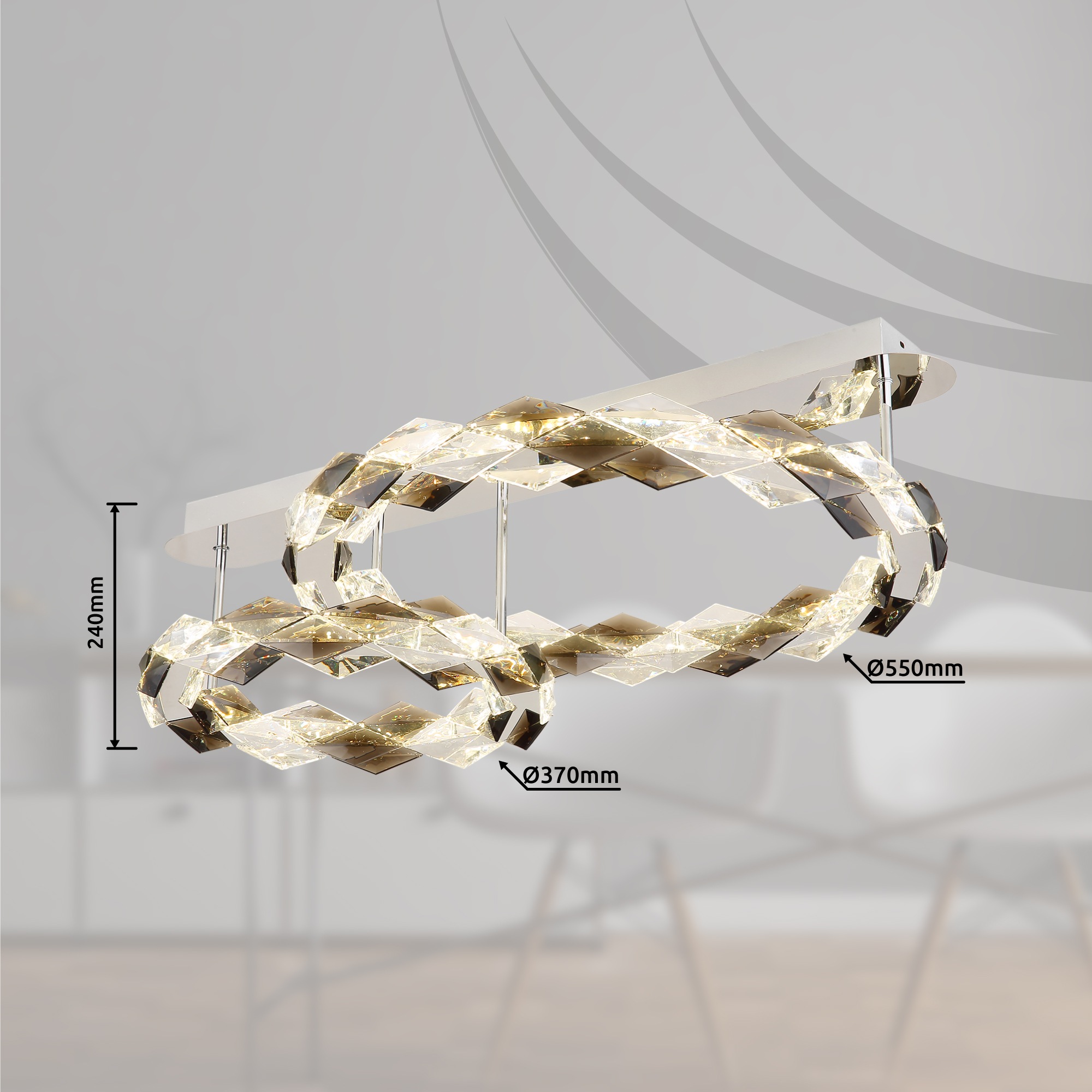 GLOBO LIGHTING LED Deckenleuchte »KARILION« LED-Modul Tageslichtweiß Deckenlampe/Acrylkristalle rauchfarben/Ring-DM: je 1 x 55 cm und 37 cm